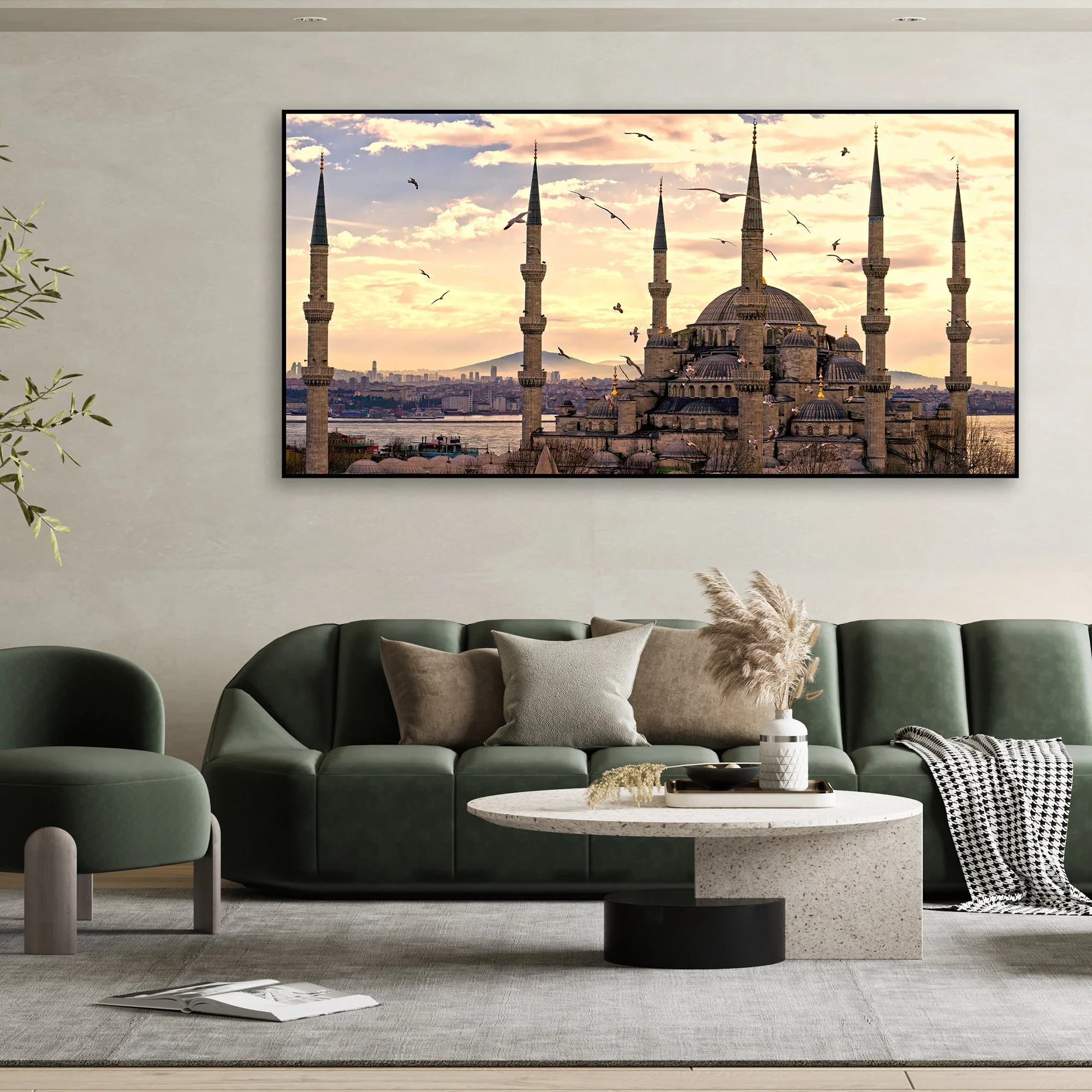 The Blue Mosque Premium Floating Frame Islamic Wall Painting - Image 2