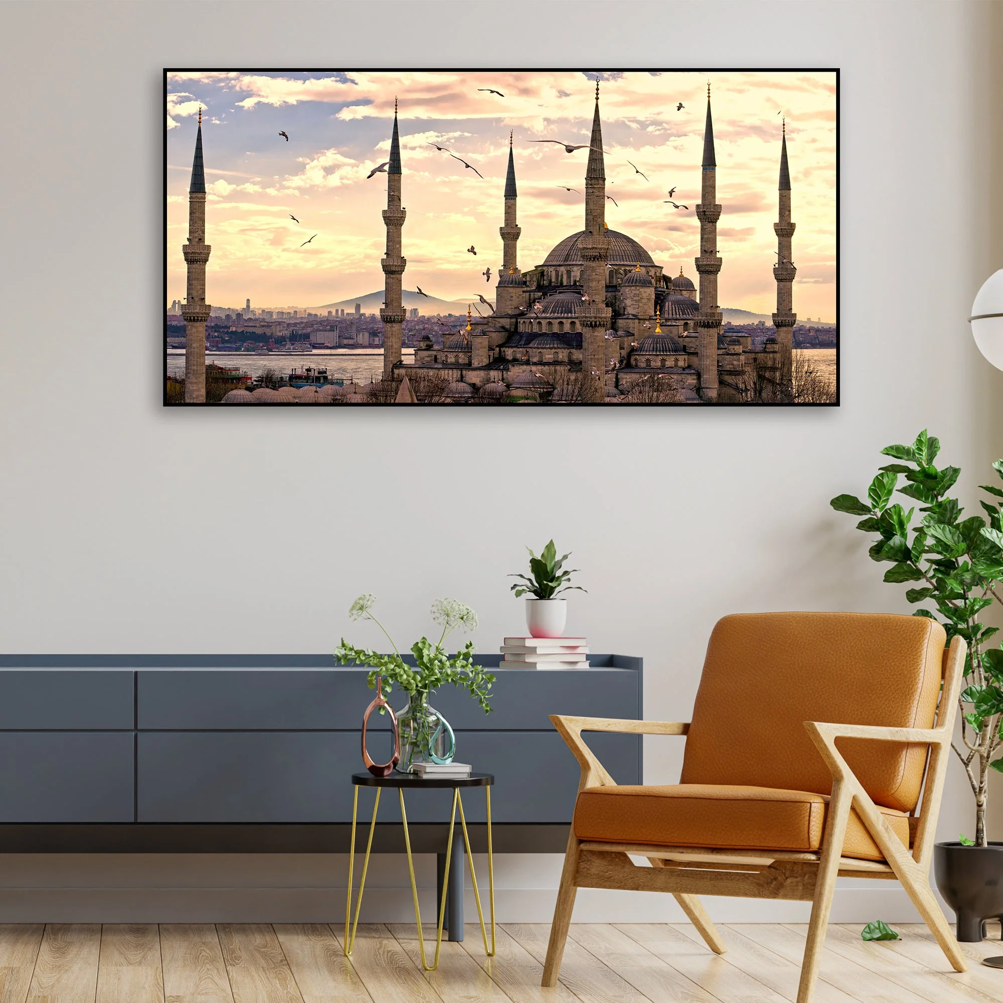 The Blue Mosque Premium Floating Frame Islamic Wall Painting - Image 3