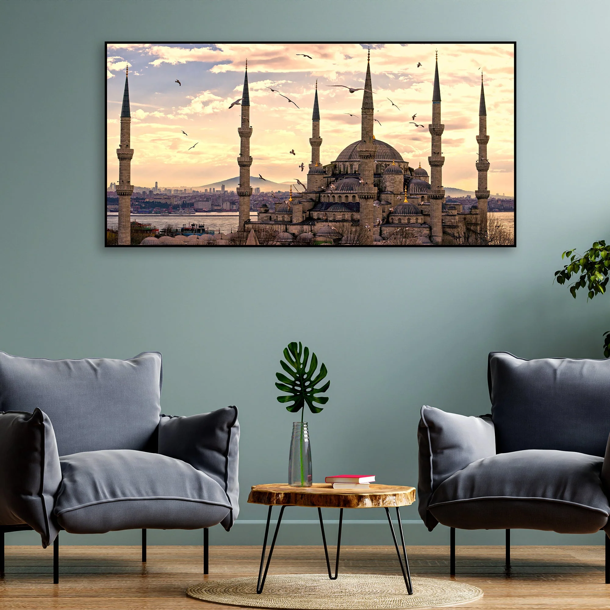 The Blue Mosque Premium Floating Frame Islamic Wall Painting - Image 4