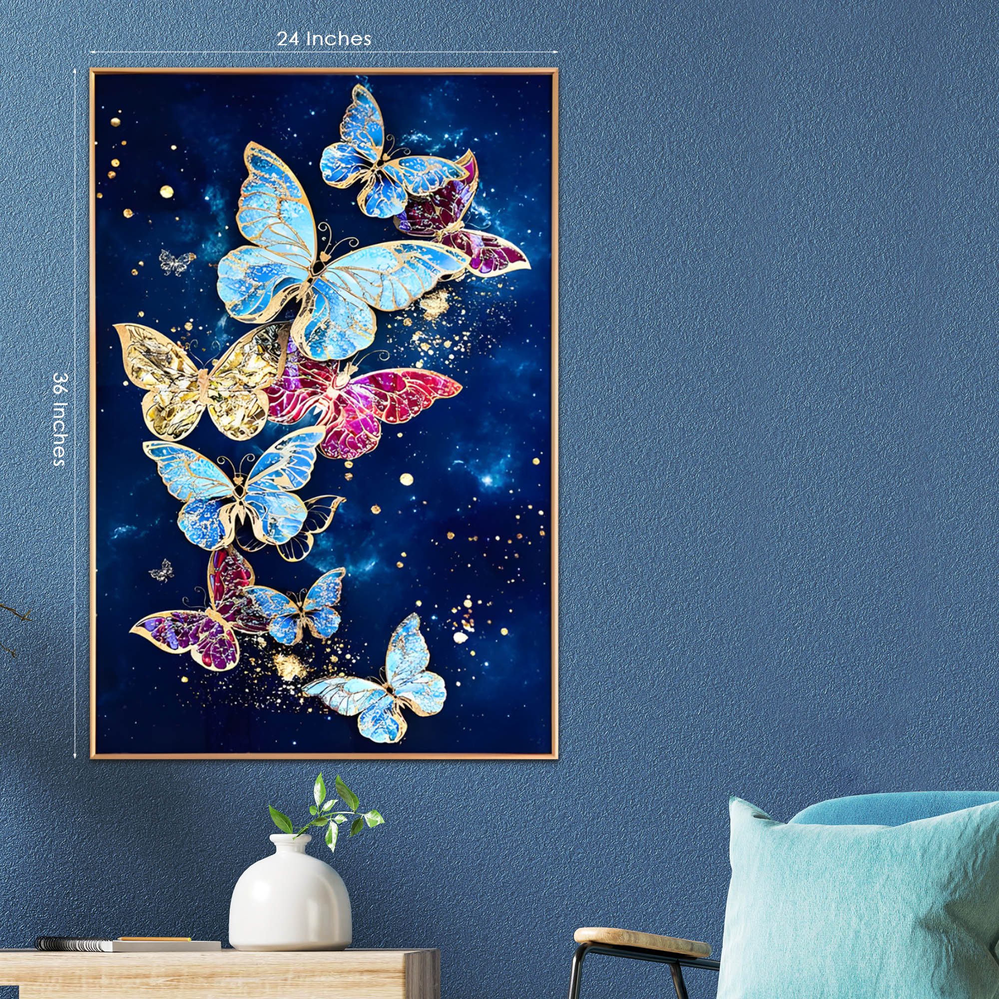The Colorful Butterflies Framed Crystal Glass Painting - Image 3