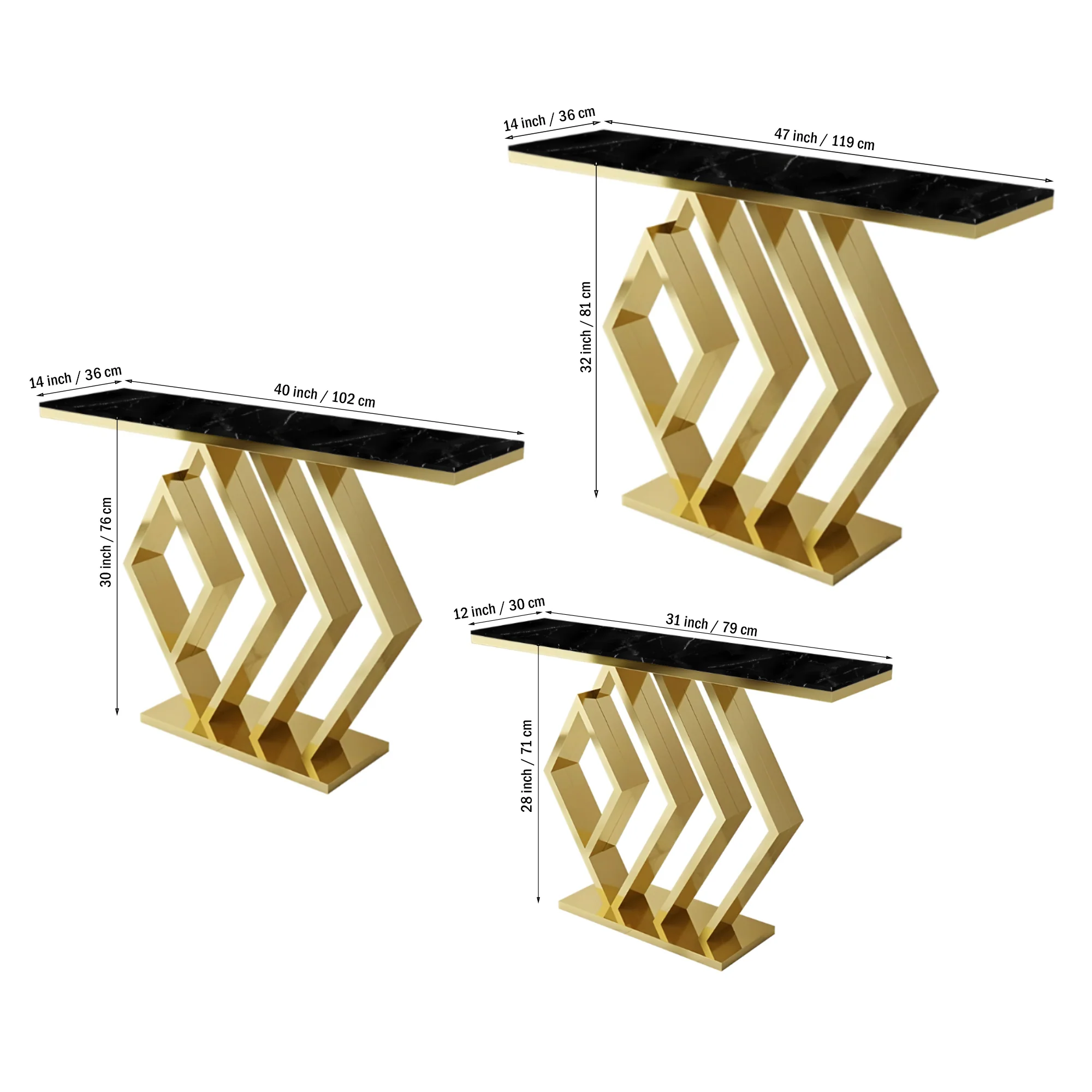 The Essence Of Style Black Marble Golden Console Table - Image 4