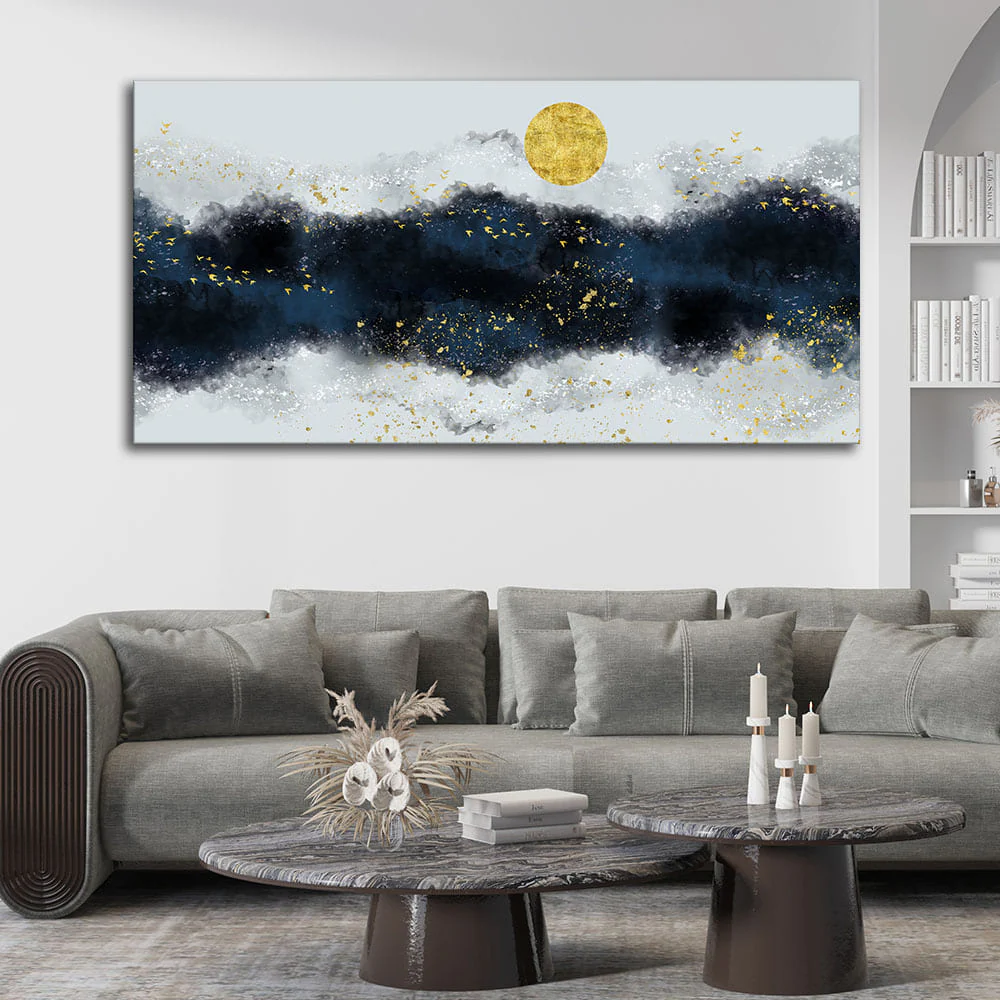 The Golden Moon Modern Abstract Art Canvas Wall Painting - Image 2