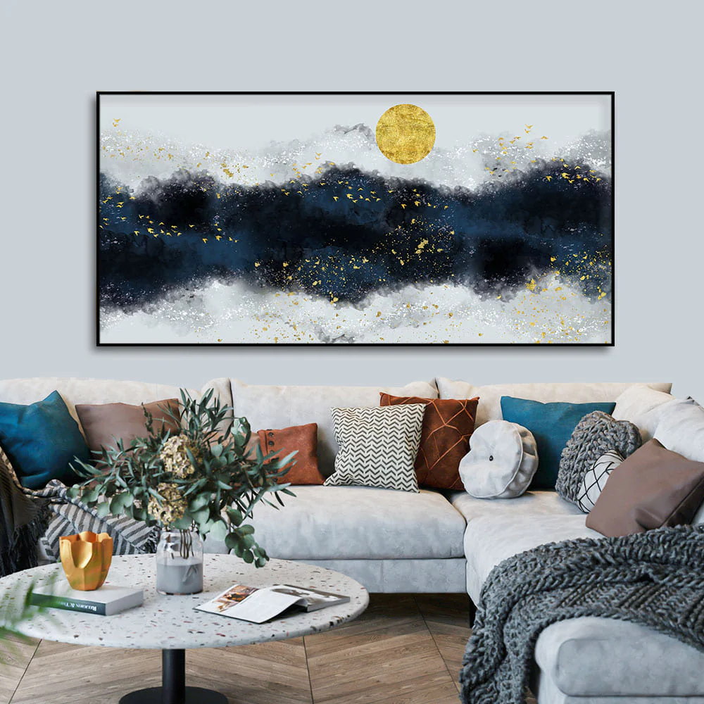 The Golden Moon Modern Abstract Art Canvas Wall Painting - Image 3