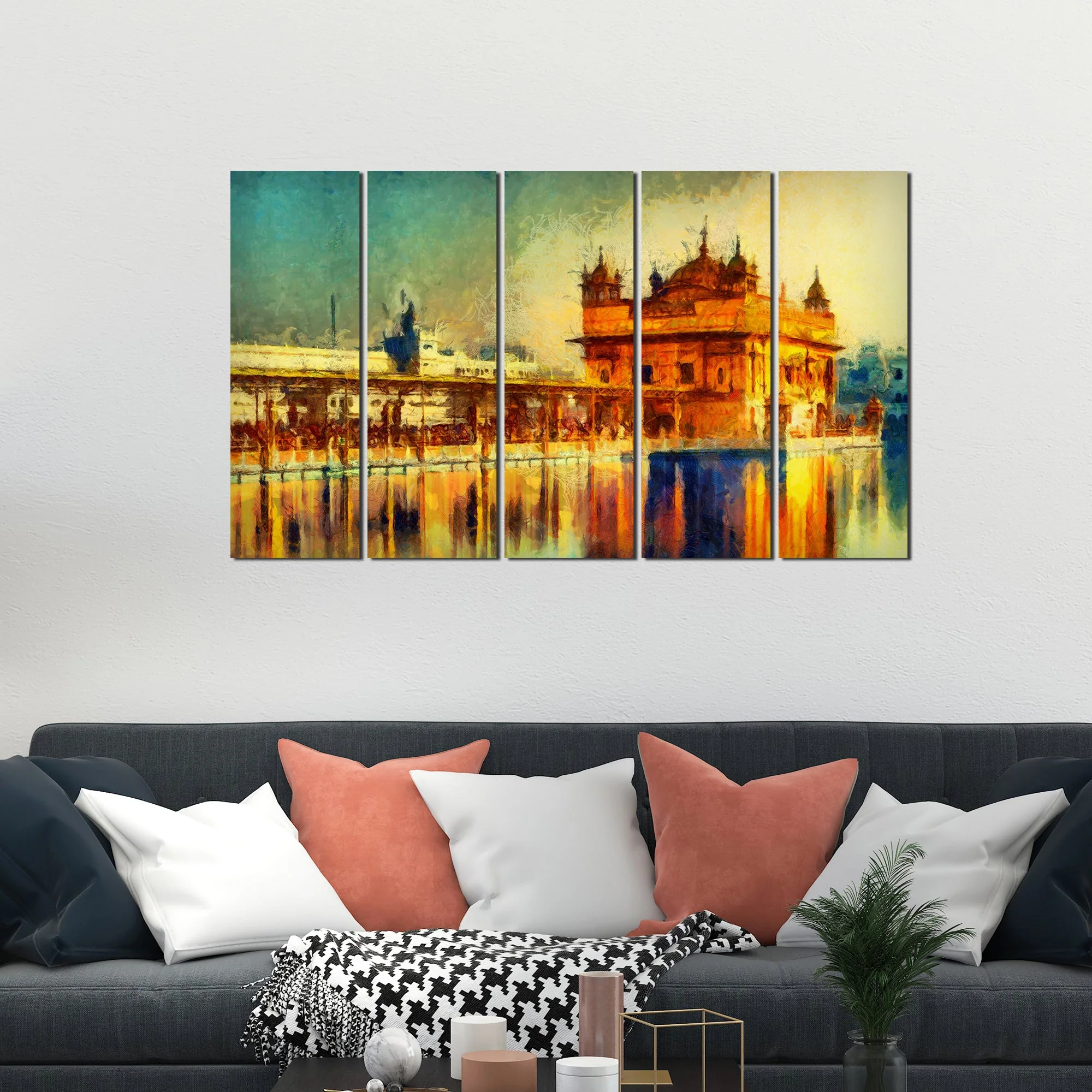 The Golden Temple Canvas Wall Painting Set of Five - Image 2