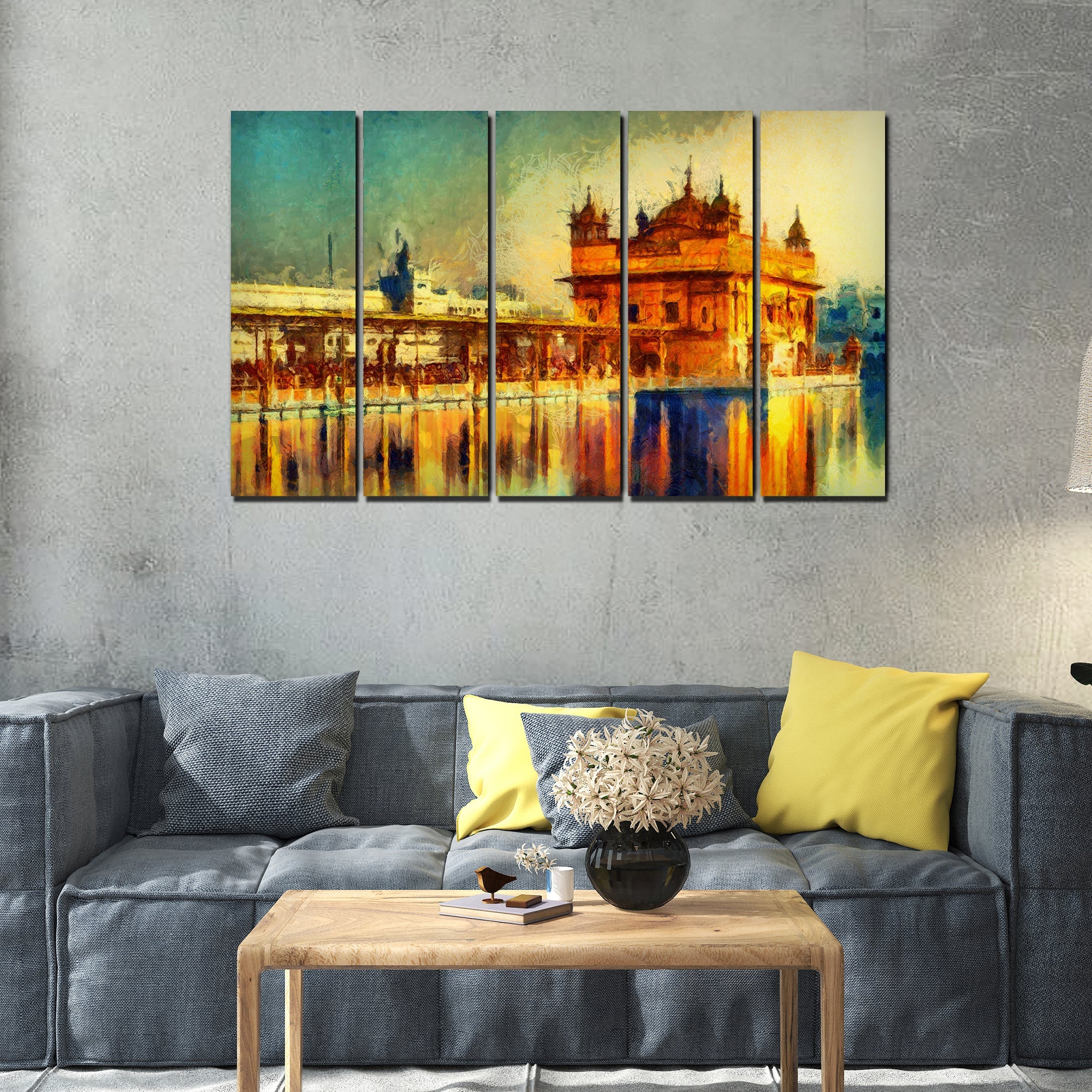 The Golden Temple Canvas Wall Painting Set of Five - Image 3