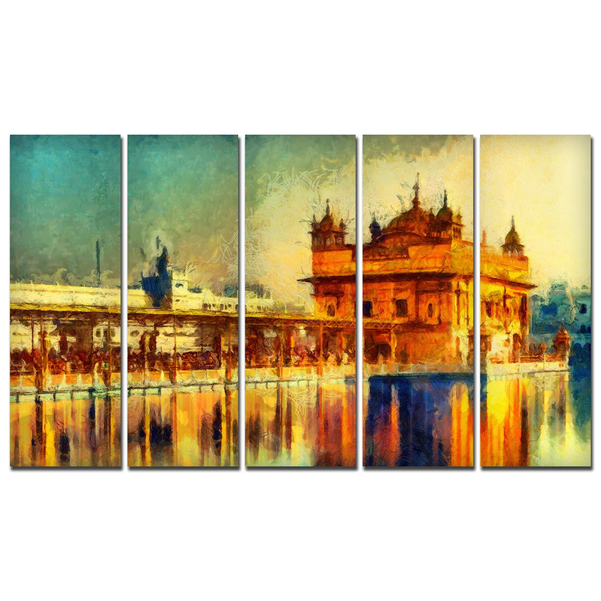 The Golden Temple Canvas Wall Painting Set of Five - Image 4