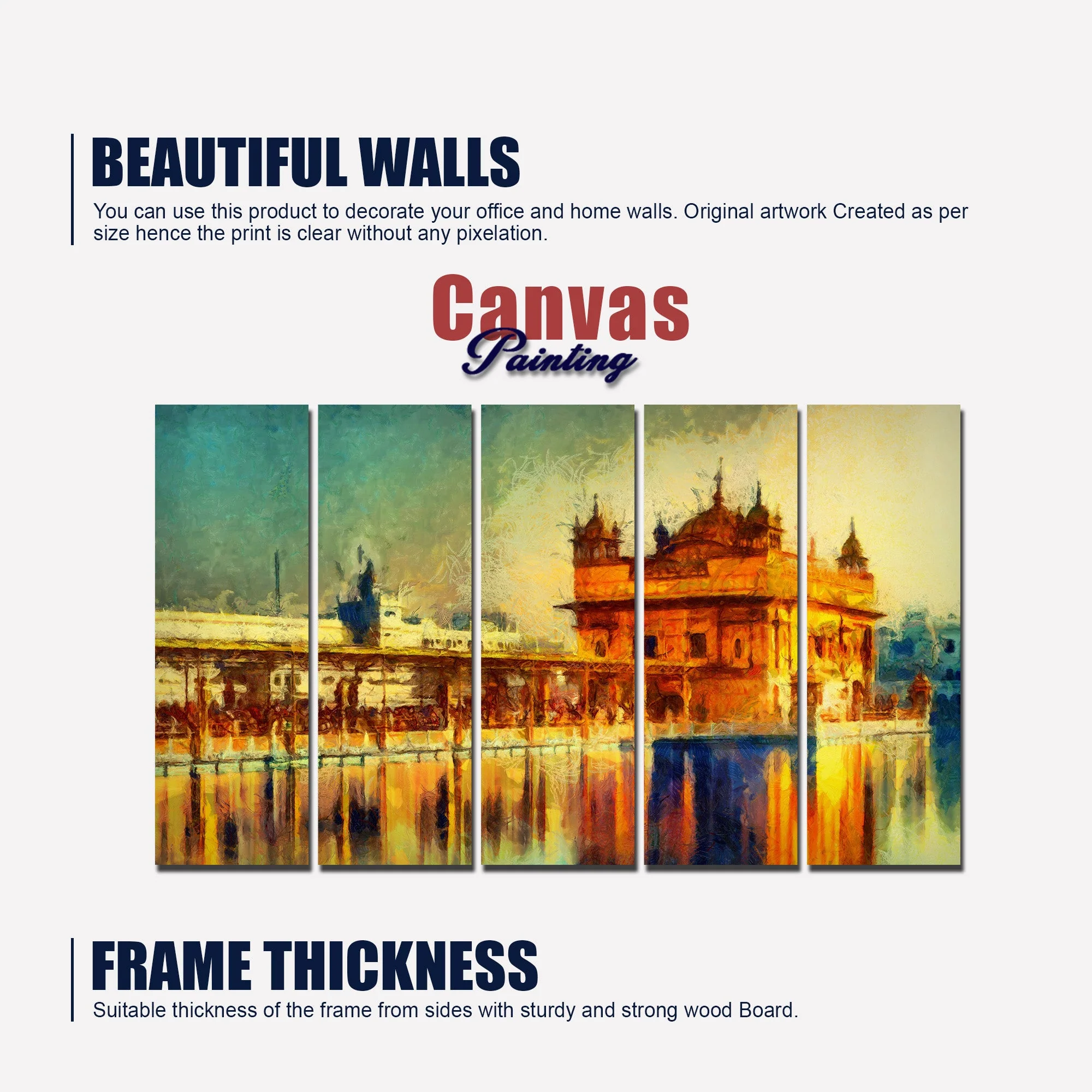 The Golden Temple Canvas Wall Painting Set of Five - Image 5