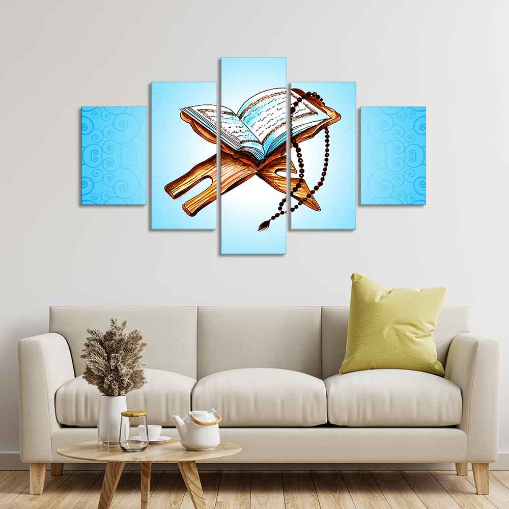 The Holy Book Quran Sharif Wall Painting Set of 5 - Image 2