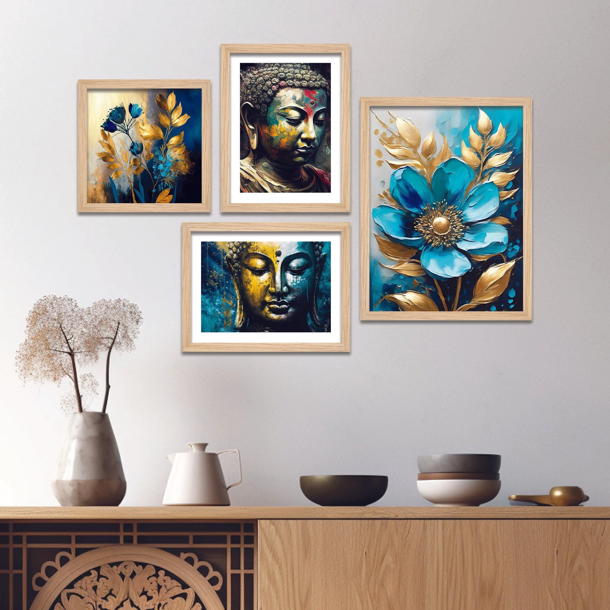 The Joyful Buddha Spiritual Wall Frame Set of Four - Image 3