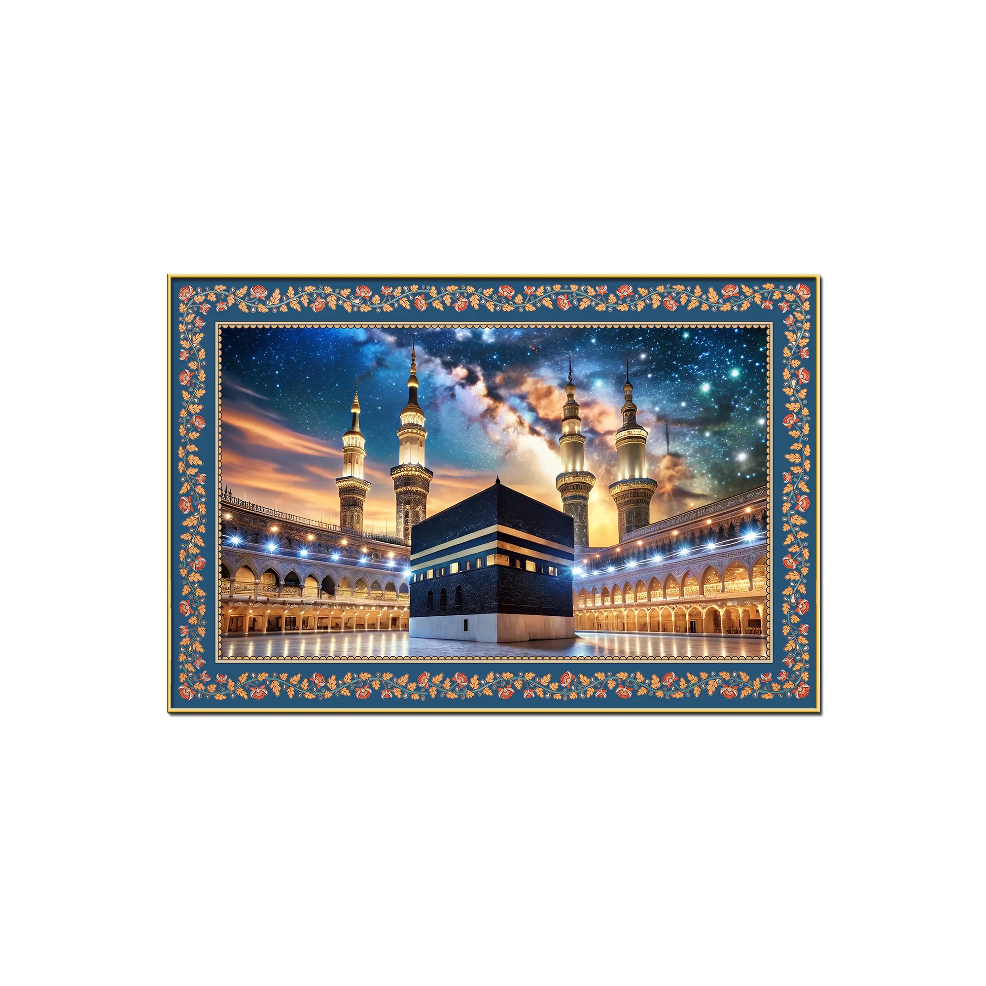 The Kaaba Masjid al-Haram Floral Border Canvas Wall Painting - Image 4
