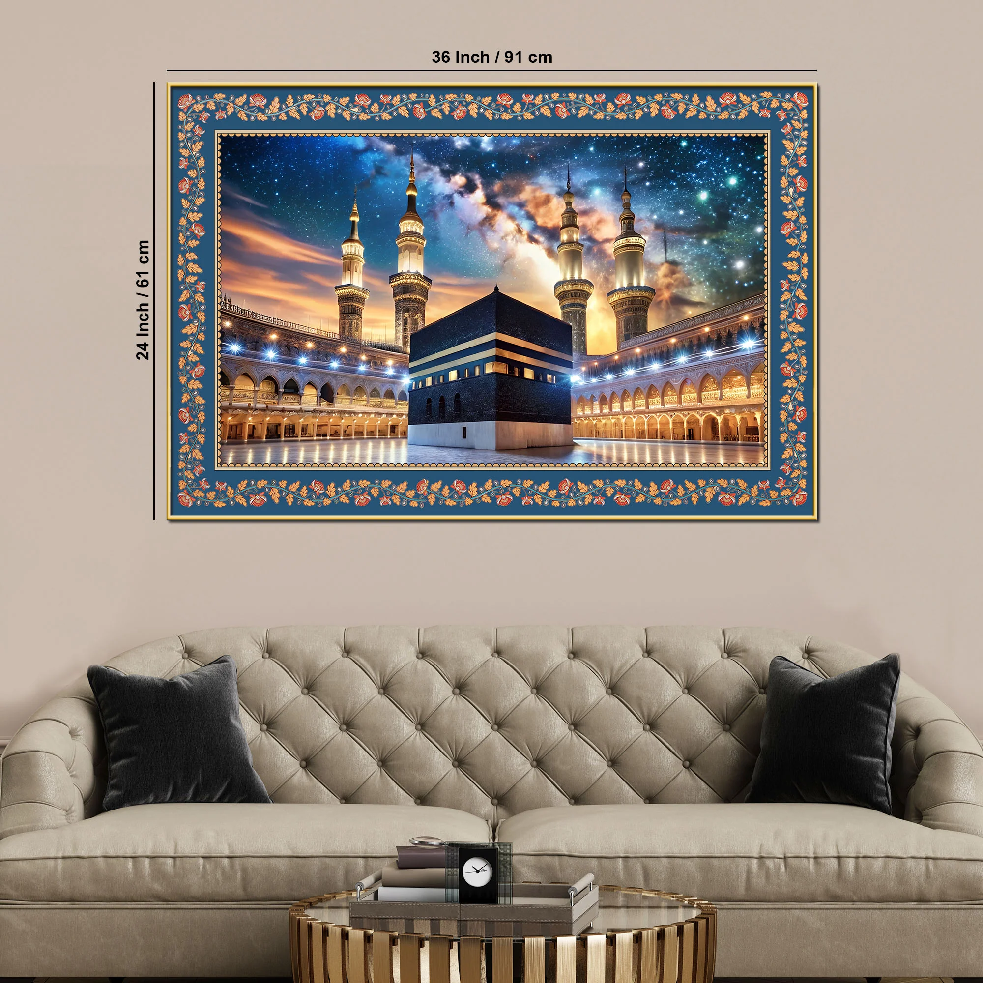 The Kaaba Masjid al-Haram Floral Border Canvas Wall Painting - Image 6