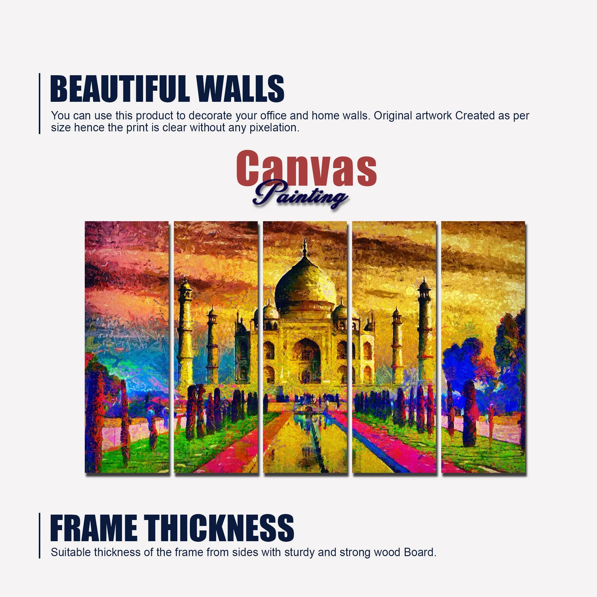 The Taj Mahal Canvas Wall Painting Set of Five - Image 5
