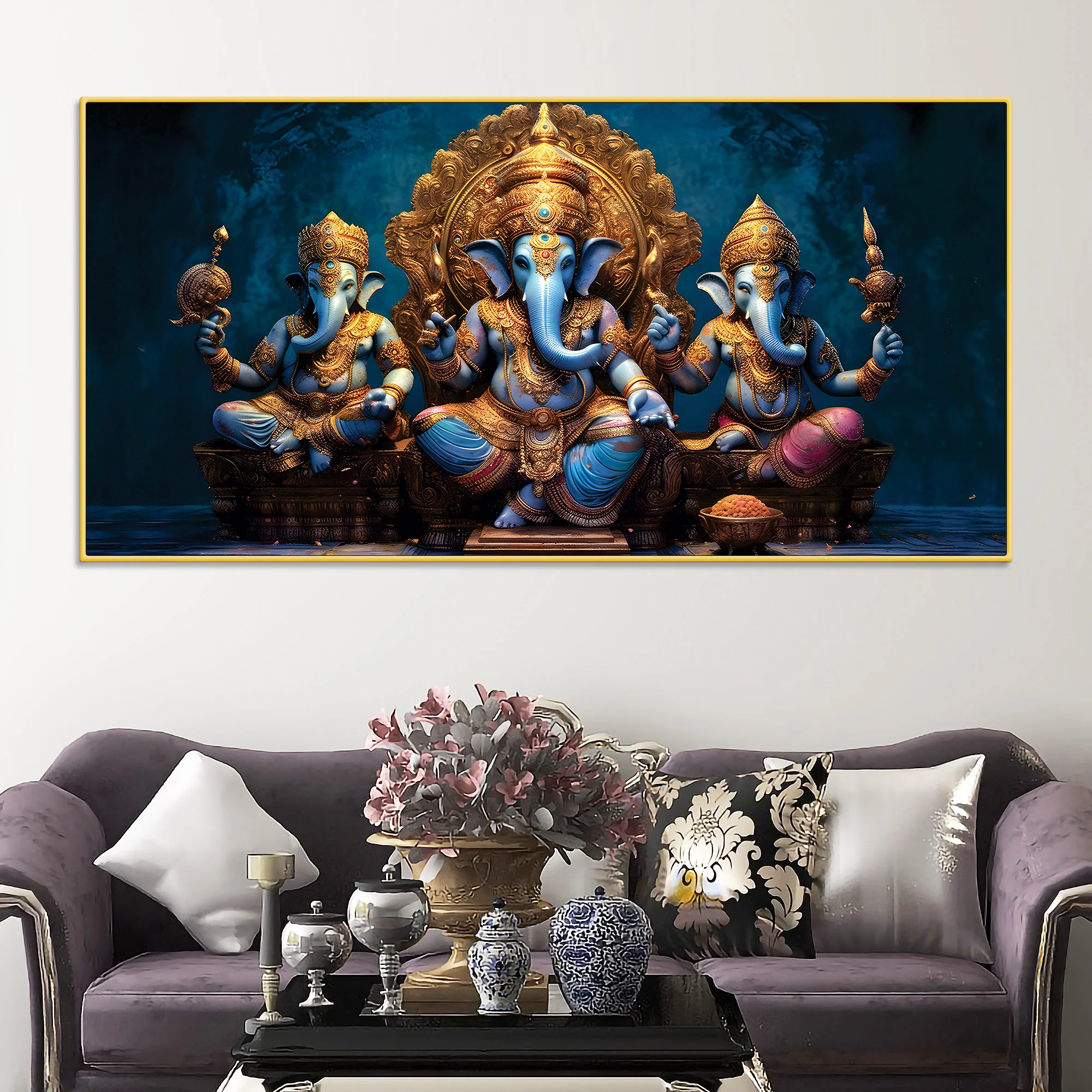 The Three Sacred Forms of Divine Ganesha Luxury Canvas Wall Painting for Home & Office Decor