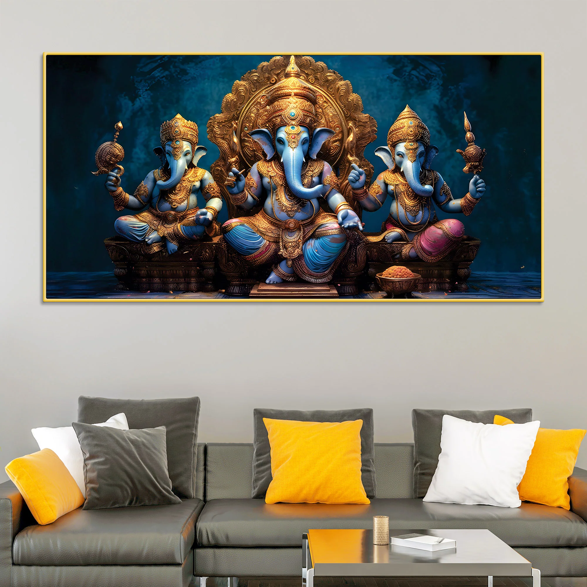 The Three Sacred Forms of Divine Ganesha Luxury Canvas Wall Painting for Home & Office Decor - Image 3