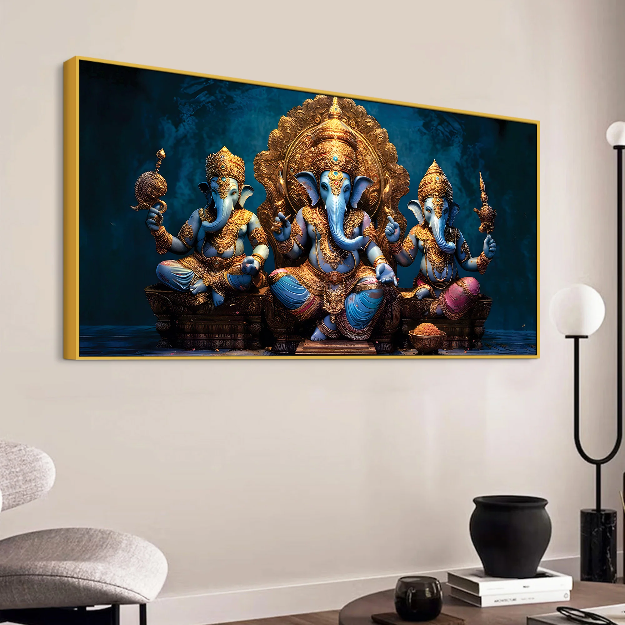The Three Sacred Forms of Divine Ganesha Luxury Canvas Wall Painting for Home & Office Decor - Image 5