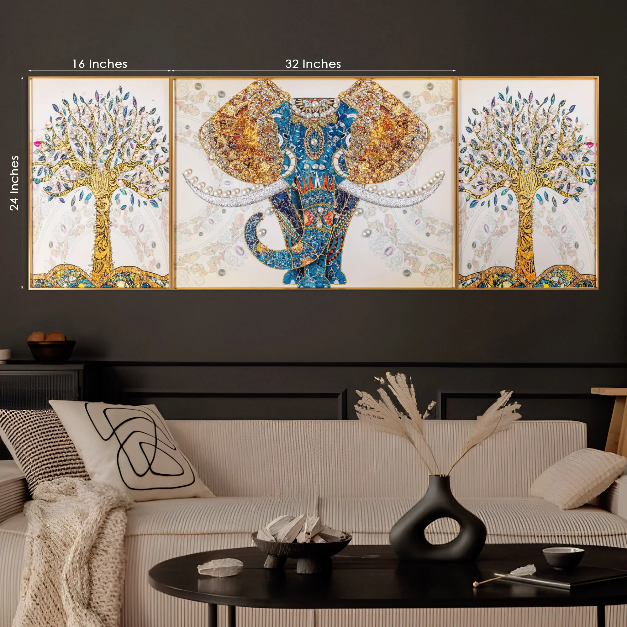 The Udaipur Elephant Crystal Glass Painting Set of 3 - Image 3