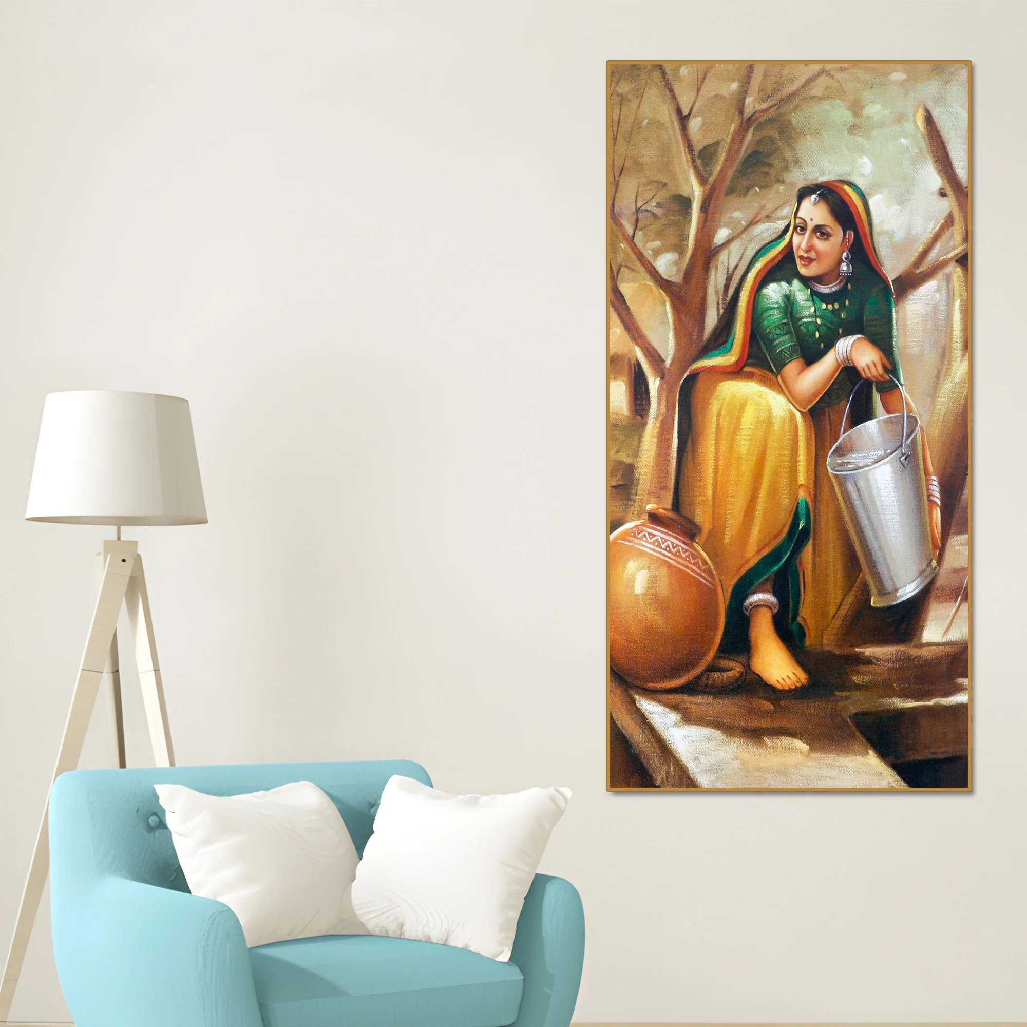 The Village Well Vertical Canvas Wall Painting - Image 2