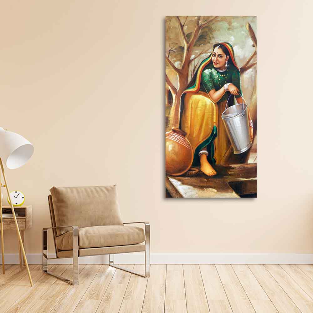 The Village Well Vertical Canvas Wall Painting - Image 5