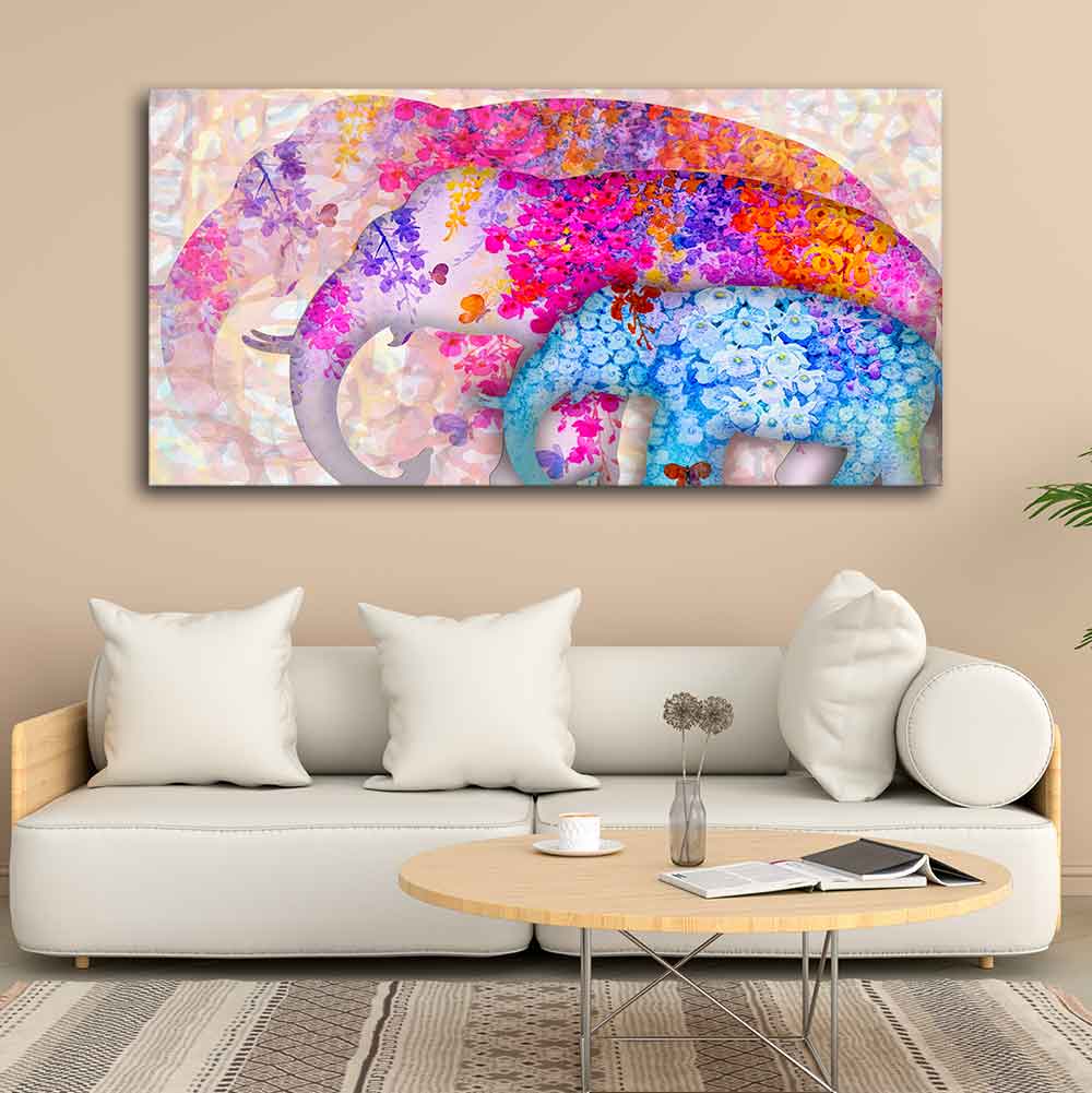 Three Abstract Art Elephants Canvas Wall Painting - Image 5