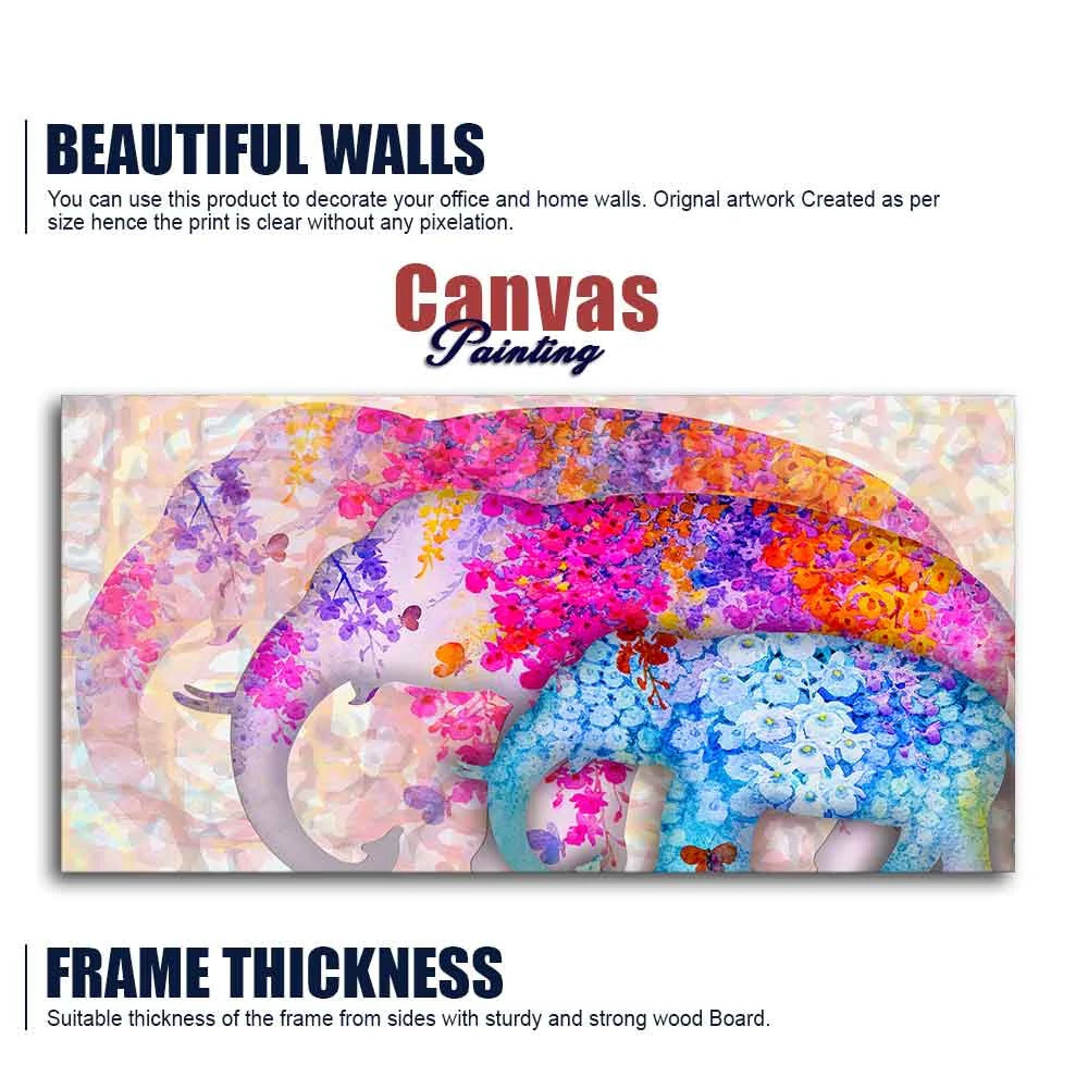 Three Abstract Art Elephants Canvas Wall Painting - Image 6