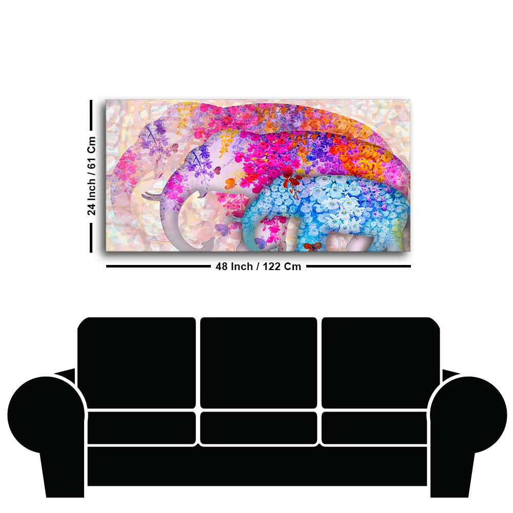 Three Abstract Art Elephants Canvas Wall Painting - Image 7