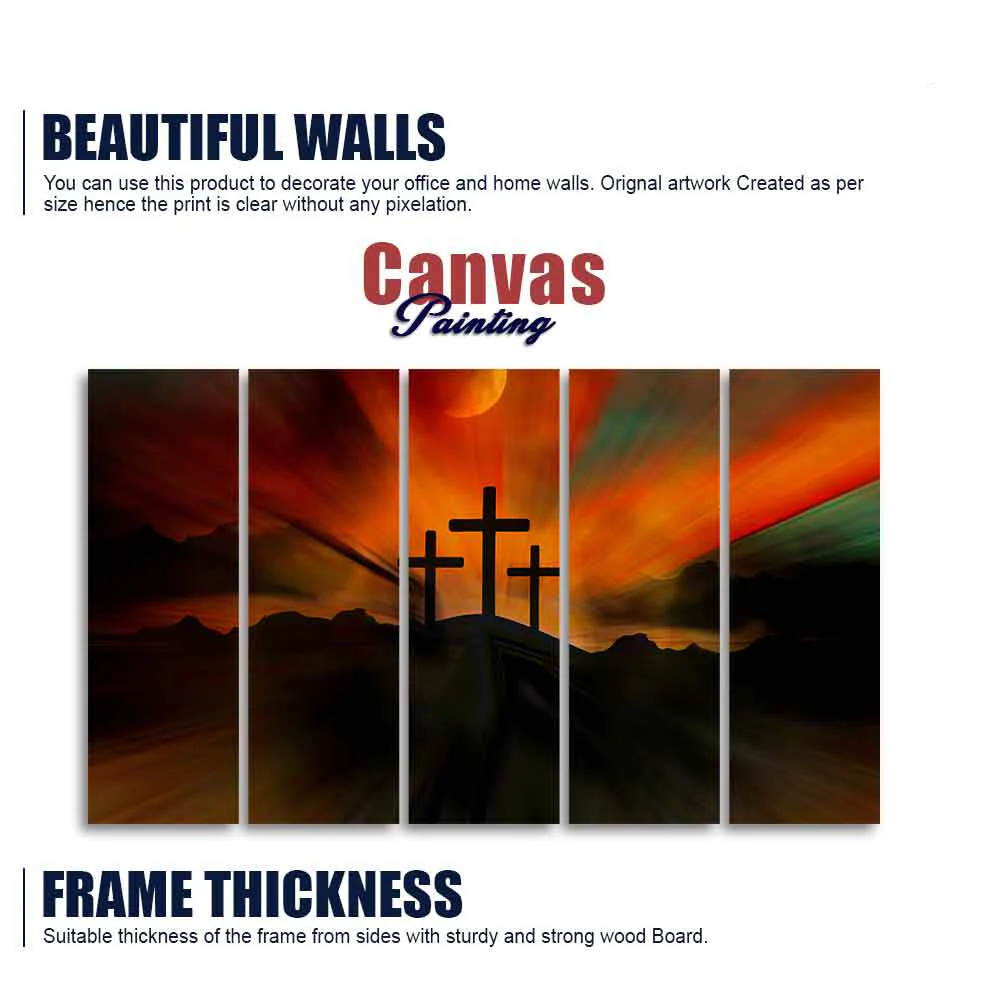 Three Cross Silhouette Canvas Wall Painting of Five Pieces - Image 5