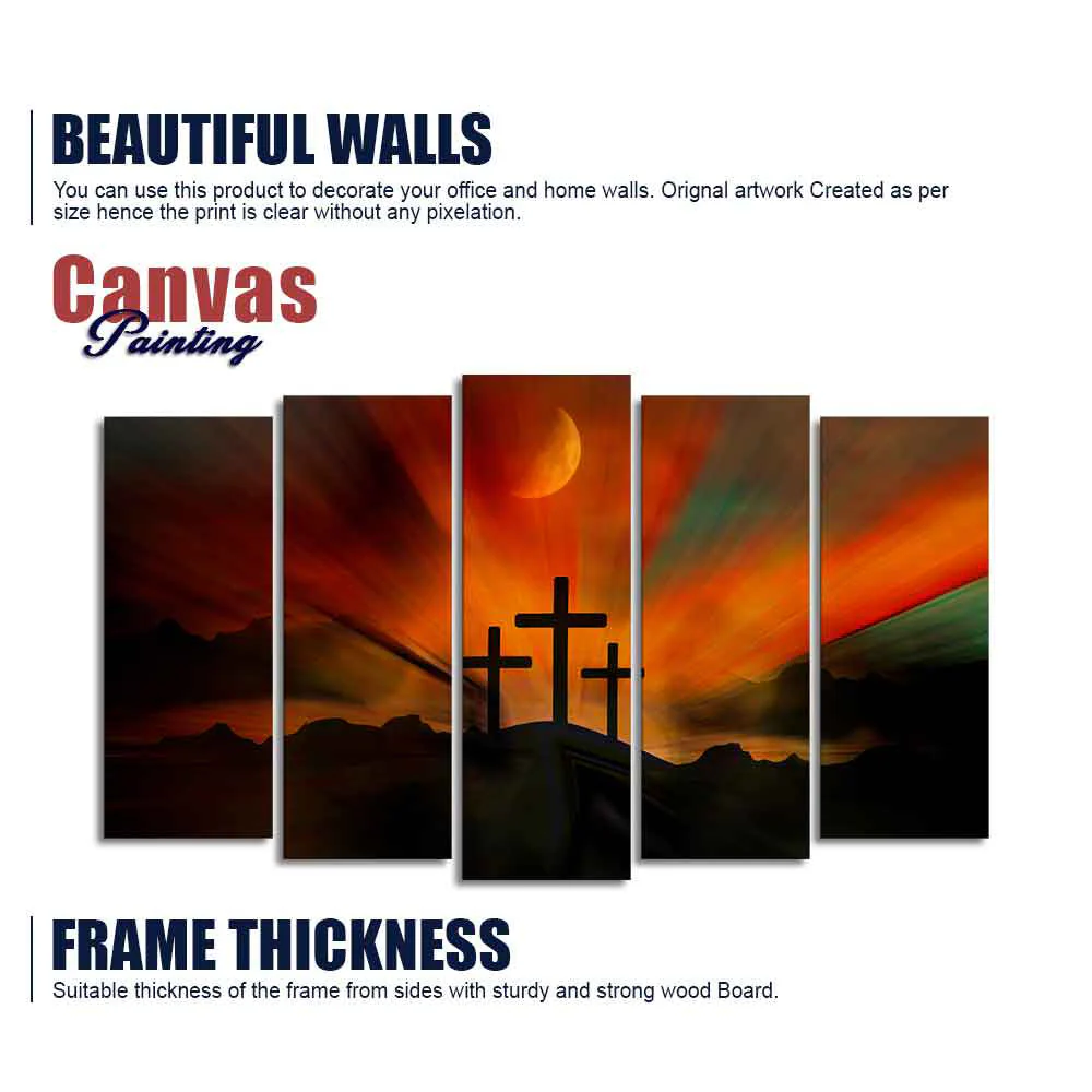 Three Cross Silhouette Canvas Wall Painting of Five Pieces Set - Image 6