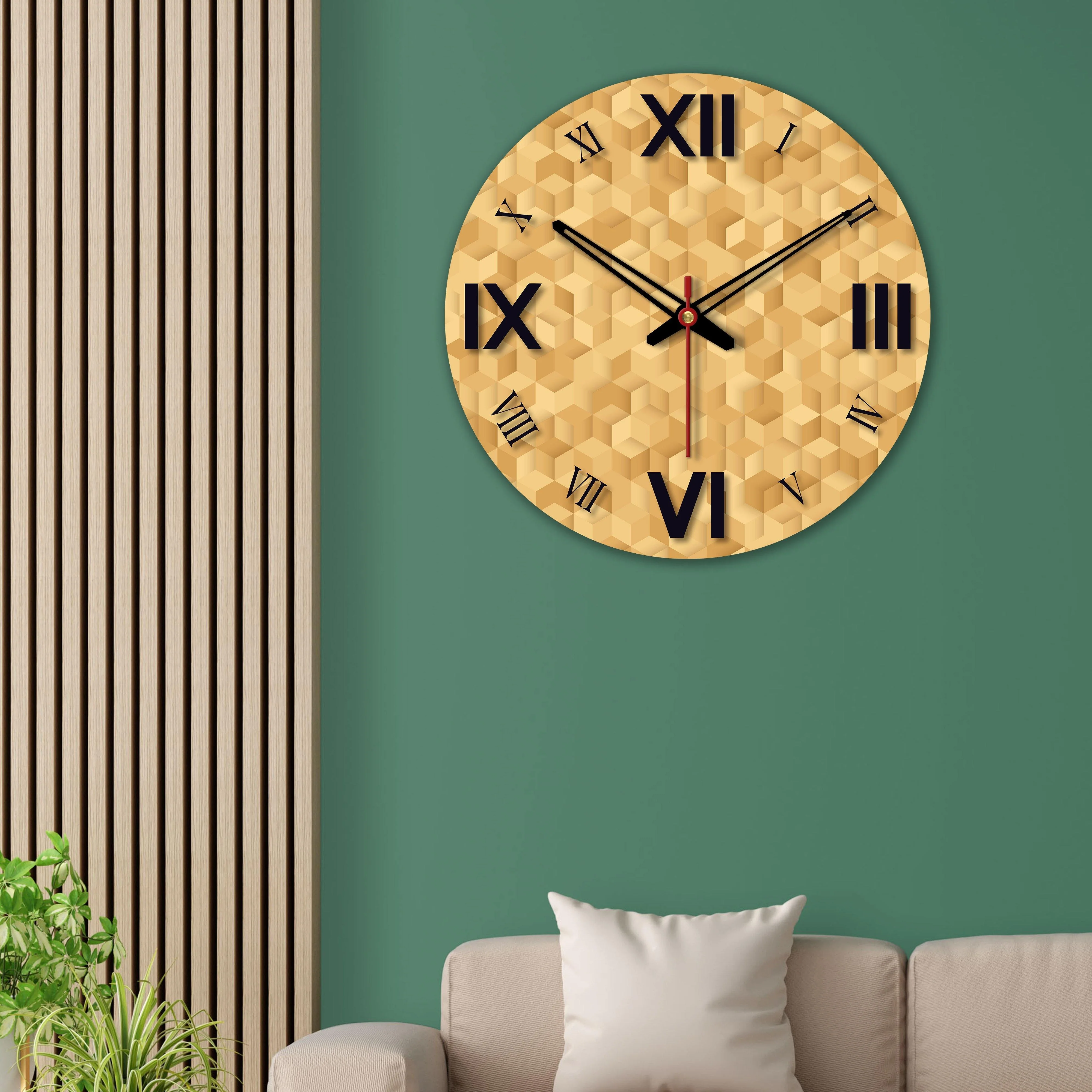 3D Cubes Printed Wooden Wall Clock - Image 2
