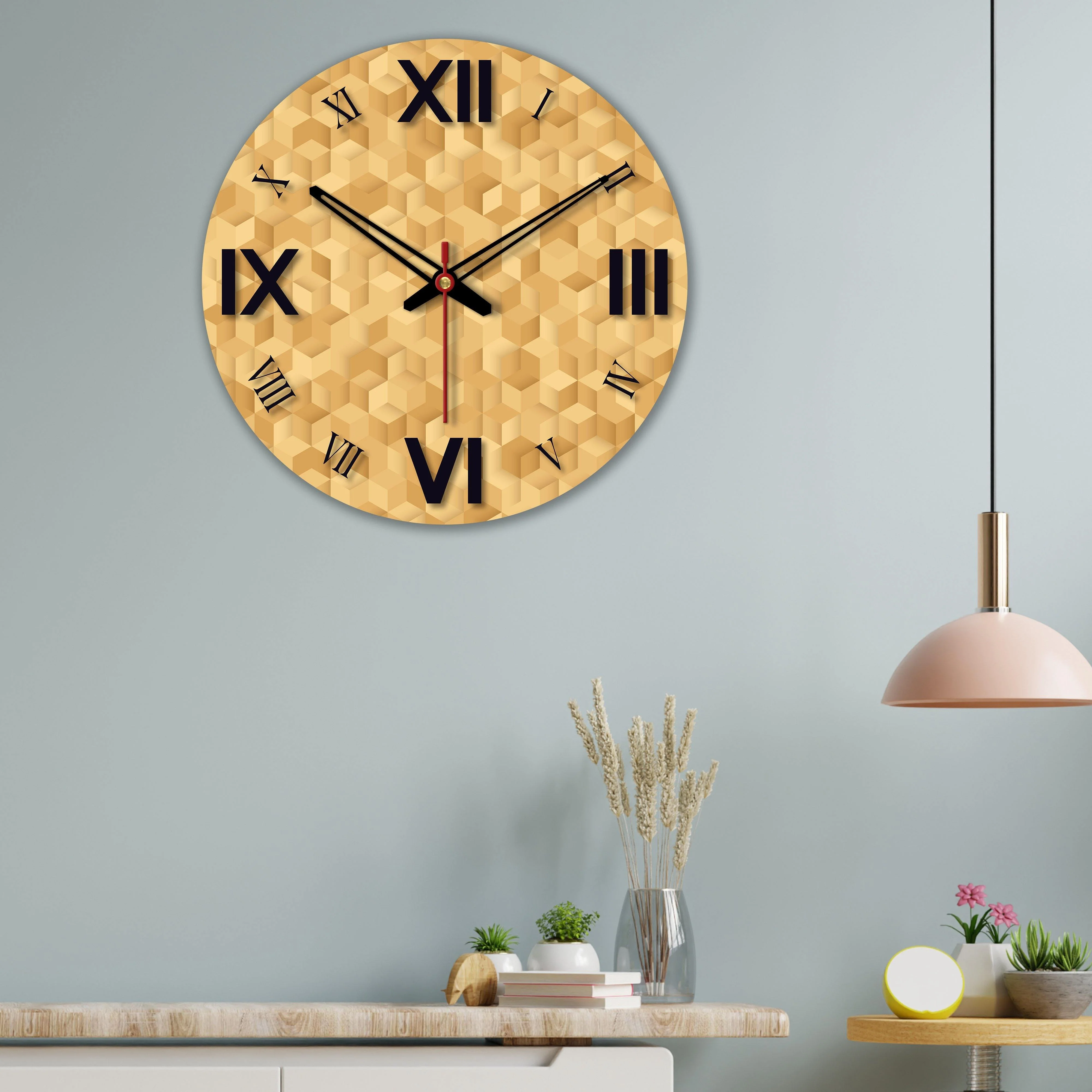 3D Cubes Printed Wooden Wall Clock - Image 3