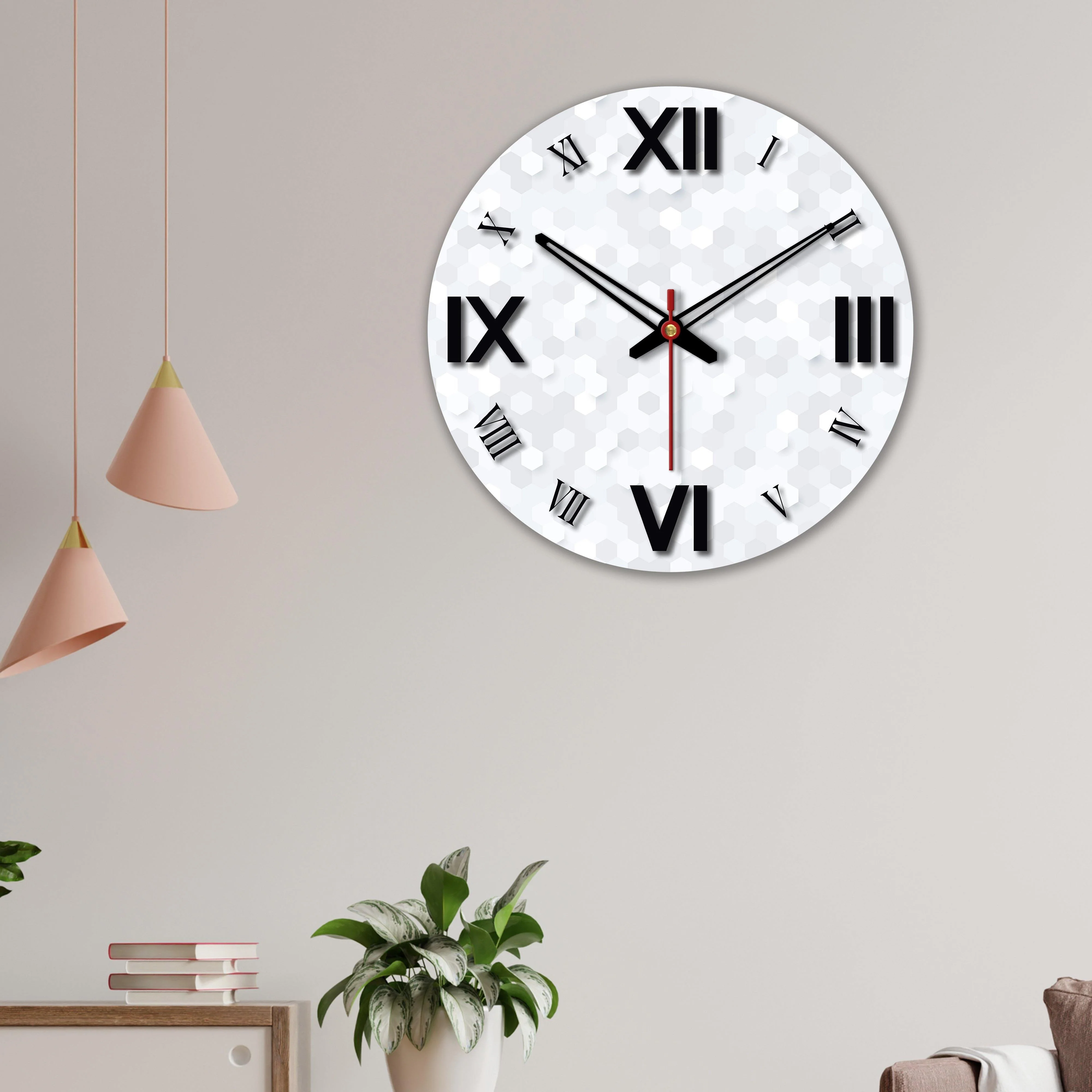 3D Hexagon Printed Wooden Wall Clock For Living Room - Image 3