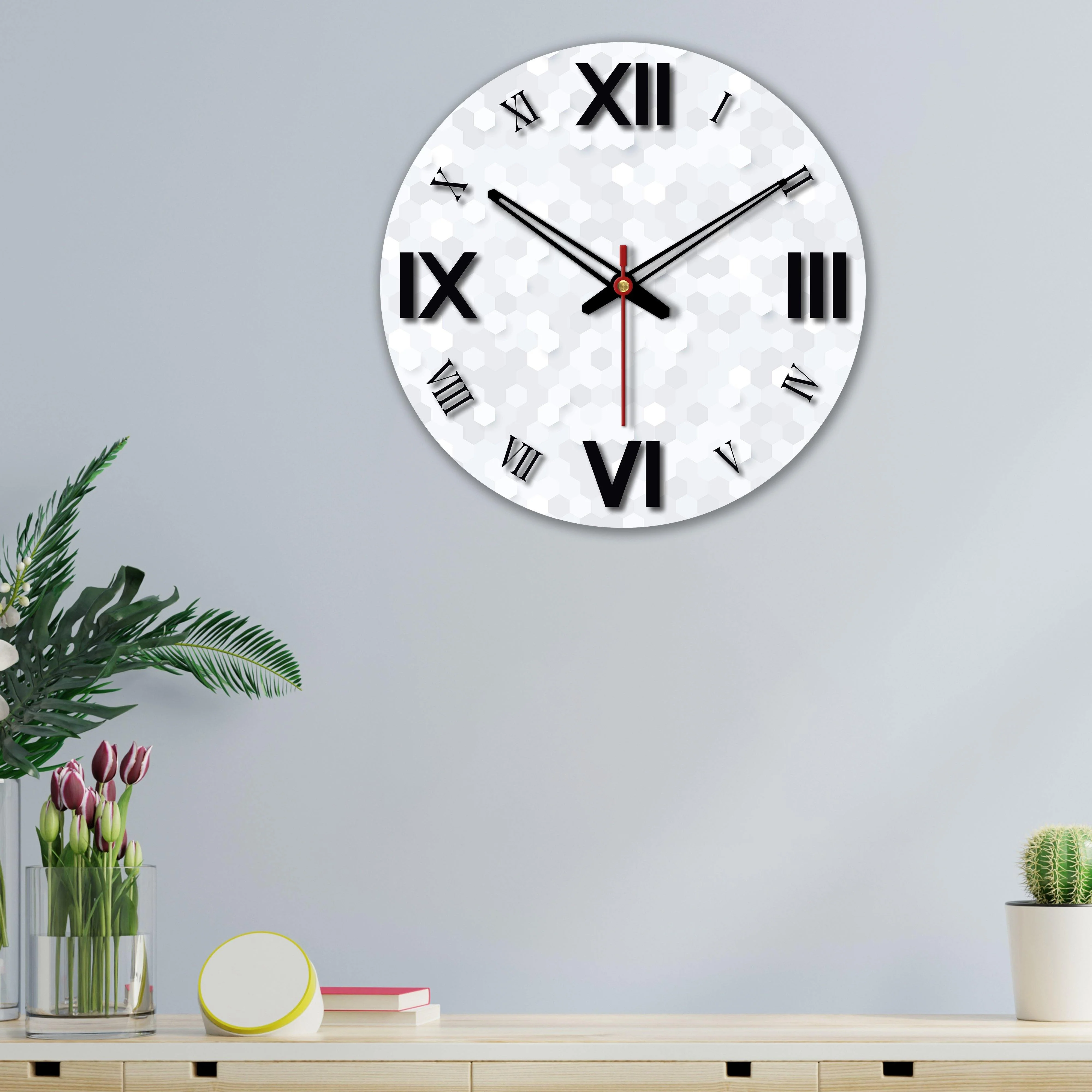 3D Hexagon Printed Wooden Wall Clock For Living Room - Image 4