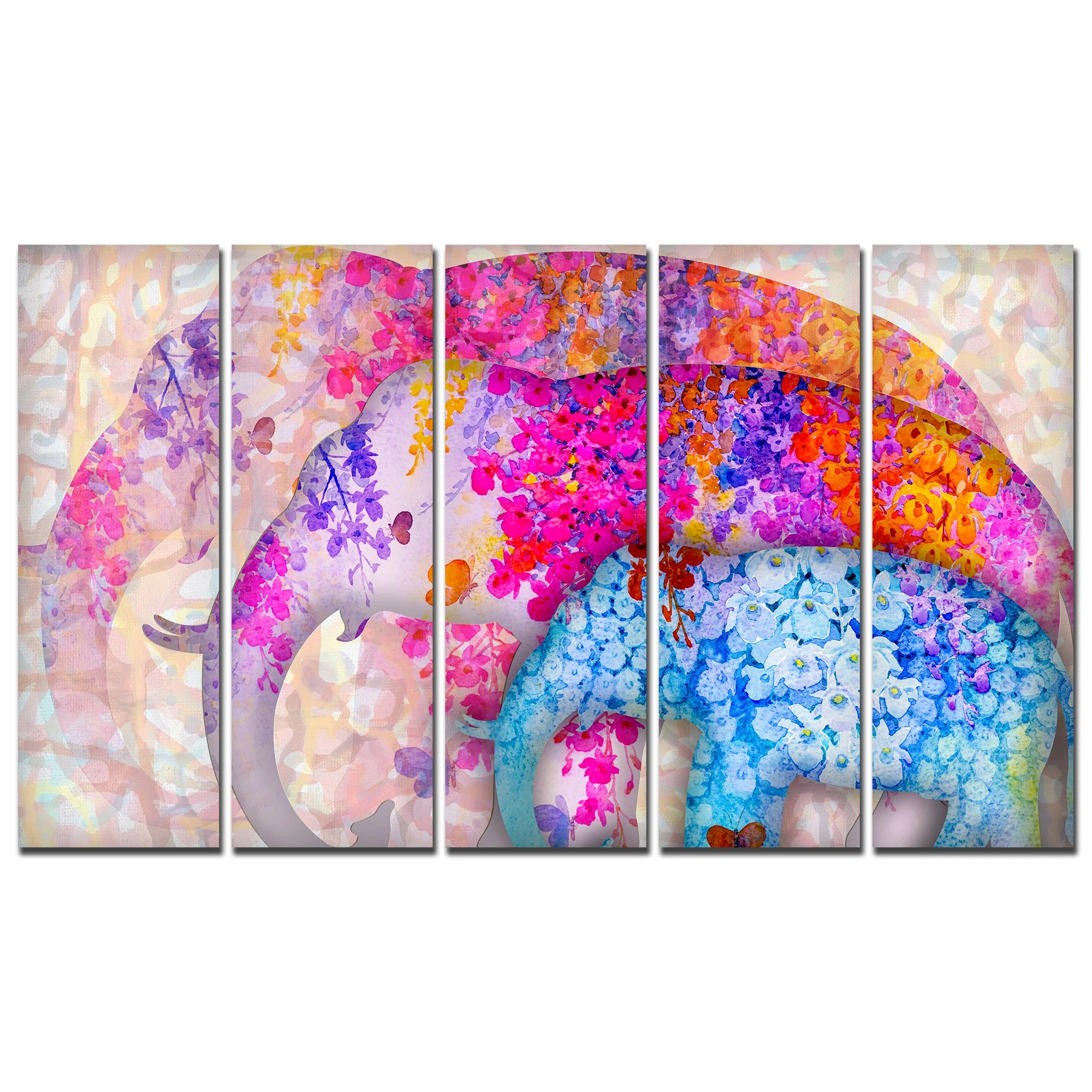 Three Abstract Art Elephants Canvas Wall Painting 5 Pieces - Image 4