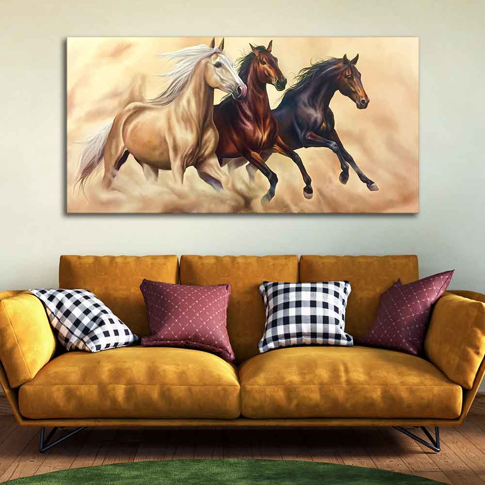 Three Horses Running Premium Quality Wall Painting - Image 2