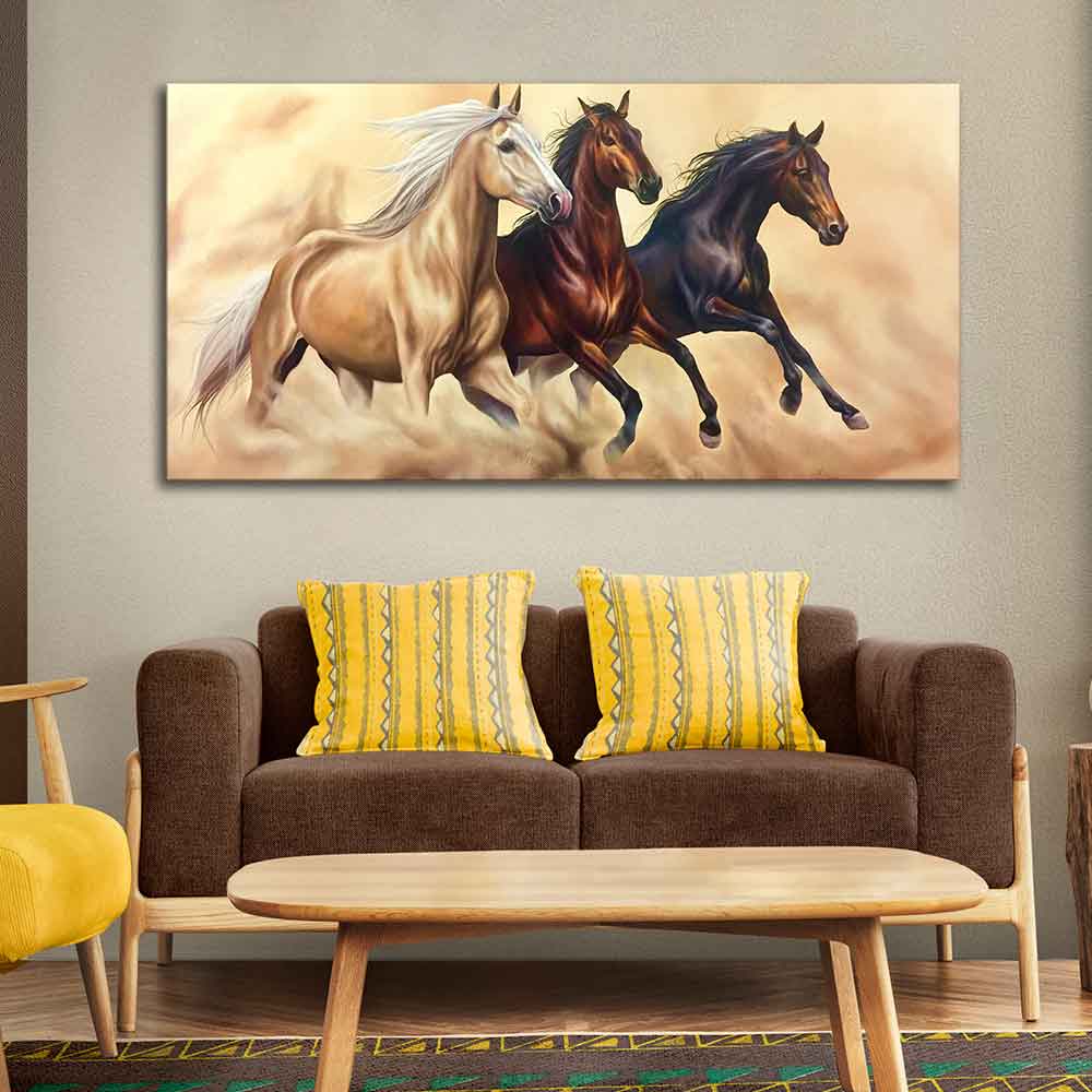 Three Horses Running Premium Quality Wall Painting - Image 5