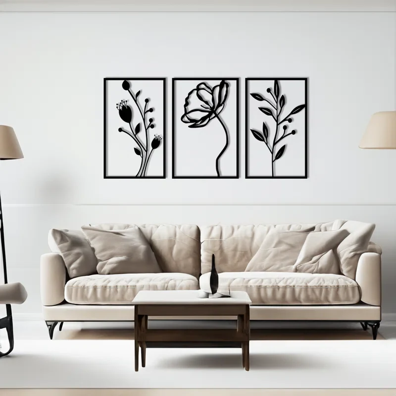 Three Piece Modern Plant Frames Metal Wall Art Decor - Image 2