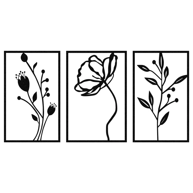 Three Piece Modern Plant Frames Metal Wall Art Decor - Image 3