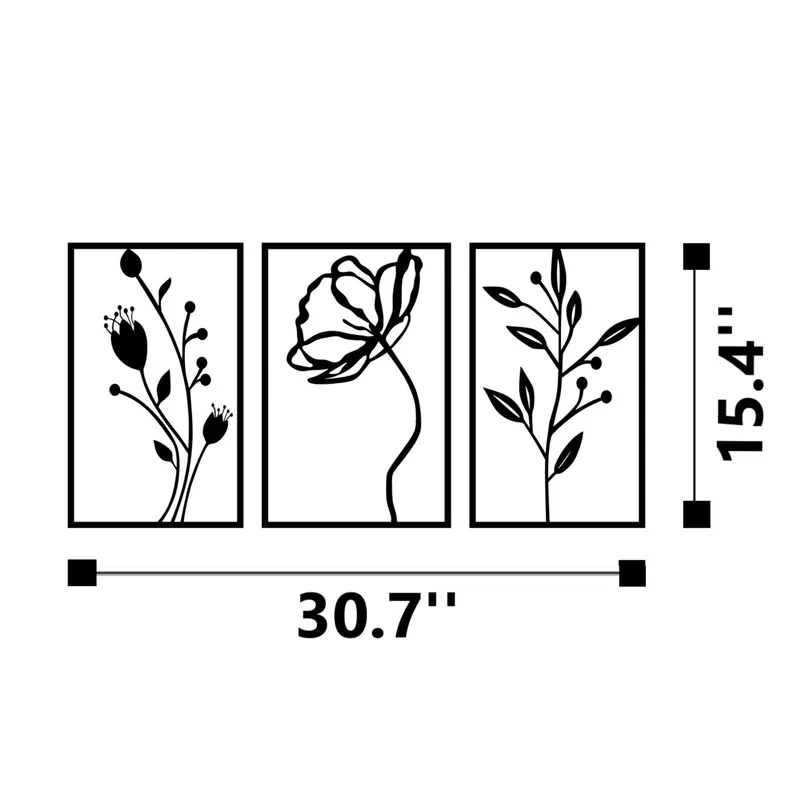 Three Piece Modern Plant Frames Metal Wall Art Decor - Image 4