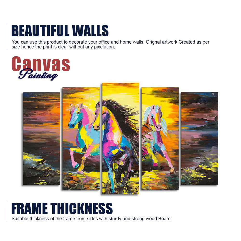 Three Running Horses Abstract Art Five Pieces Canvas Wall Painting - Image 6