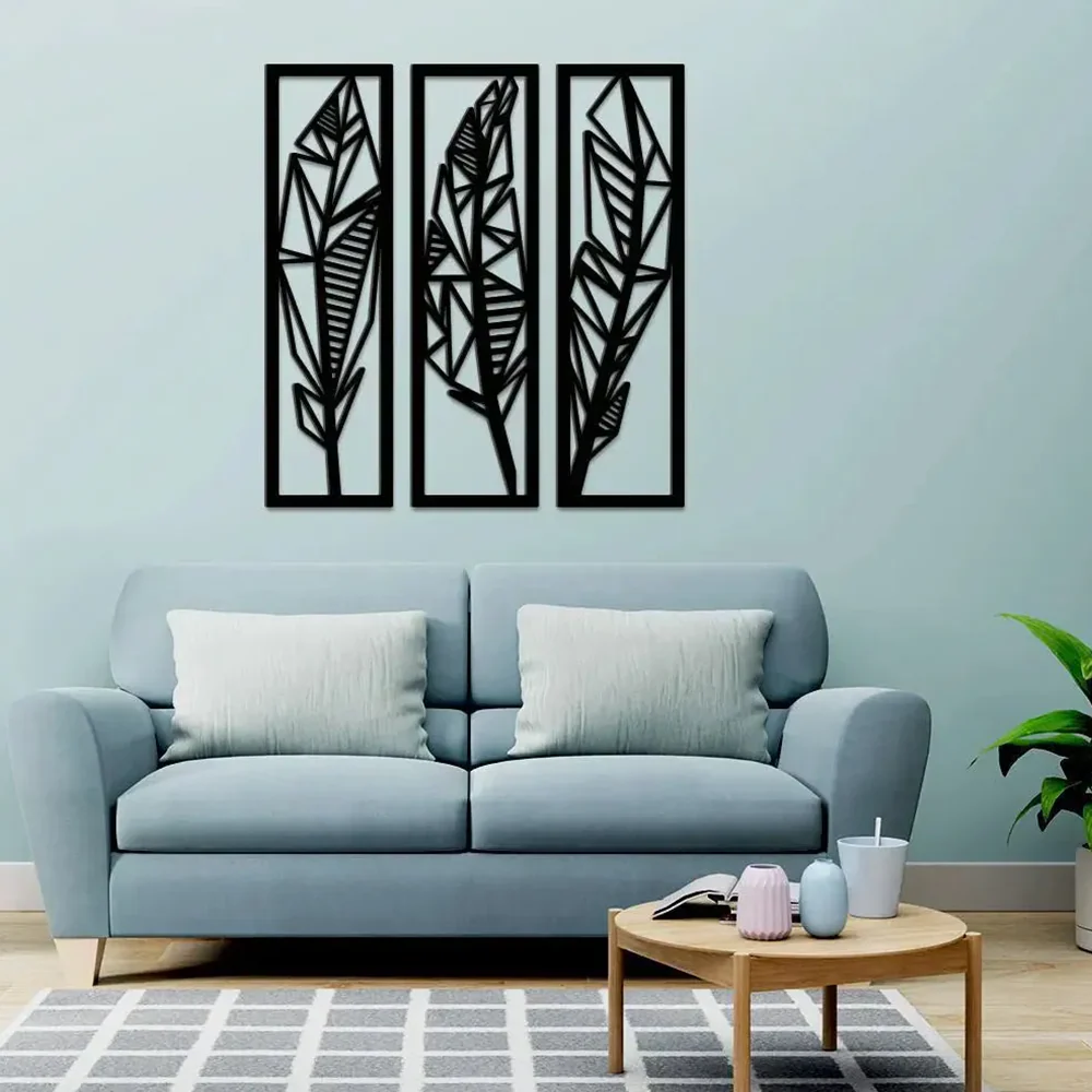 Three Tropical Leafs Frames Wall Metal Art Decor - Image 2