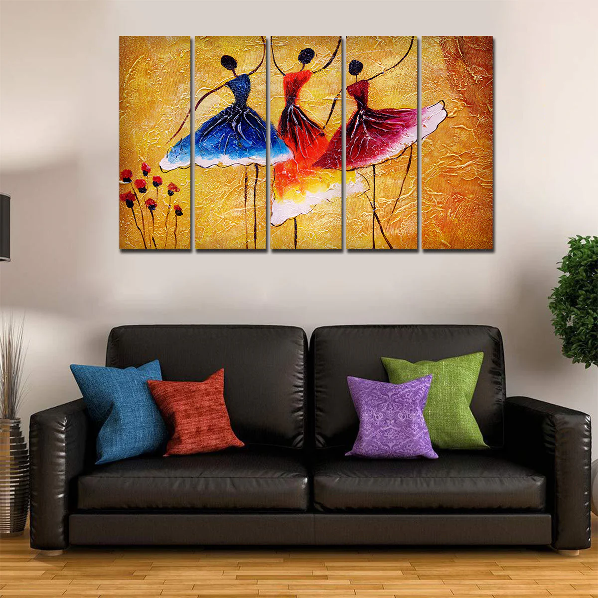 Three Women doing Dance 5 Pieces Premium Canvas Wall Painting - Image 2