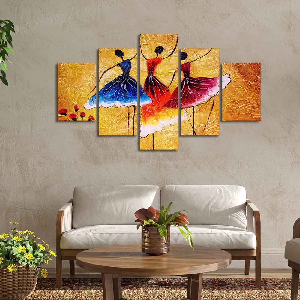 Three Women doing Spanish Dance 5 Pieces Canvas Wall Painting - Image 2