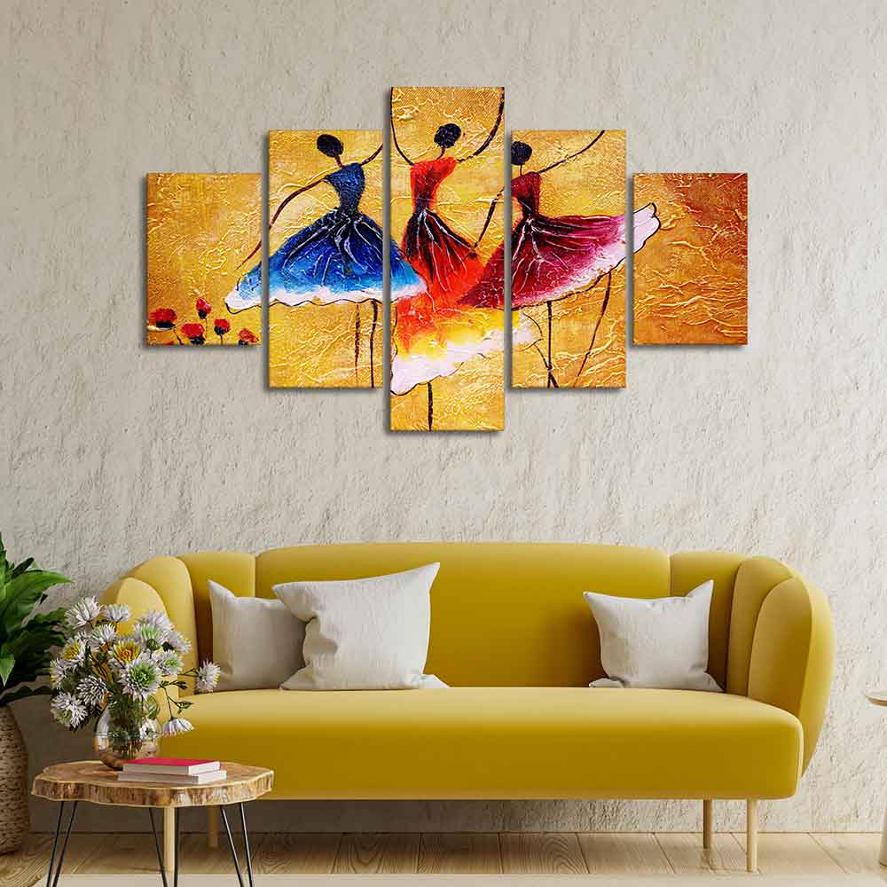 Three Women doing Spanish Dance 5 Pieces Canvas Wall Painting - Image 3