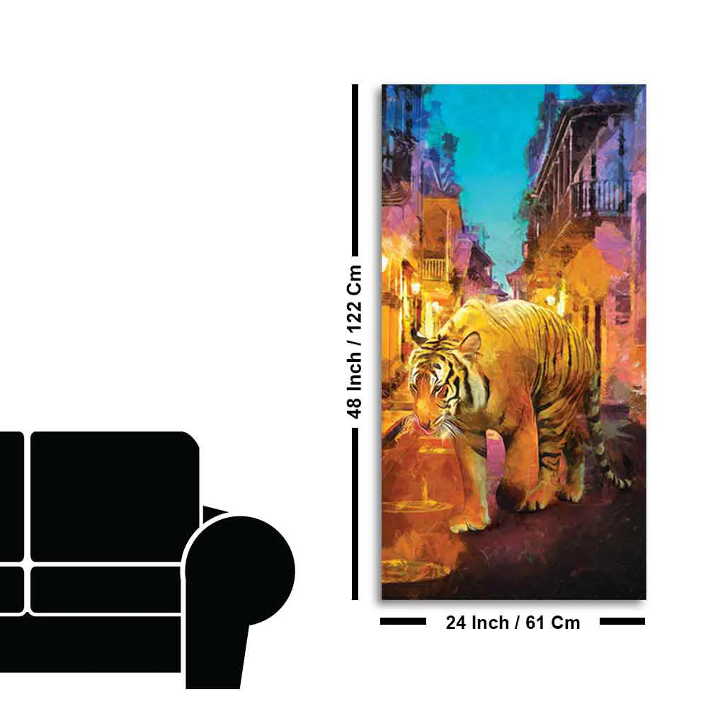 Tiger Walking in Street Premium Canvas Wall Painting - Image 9