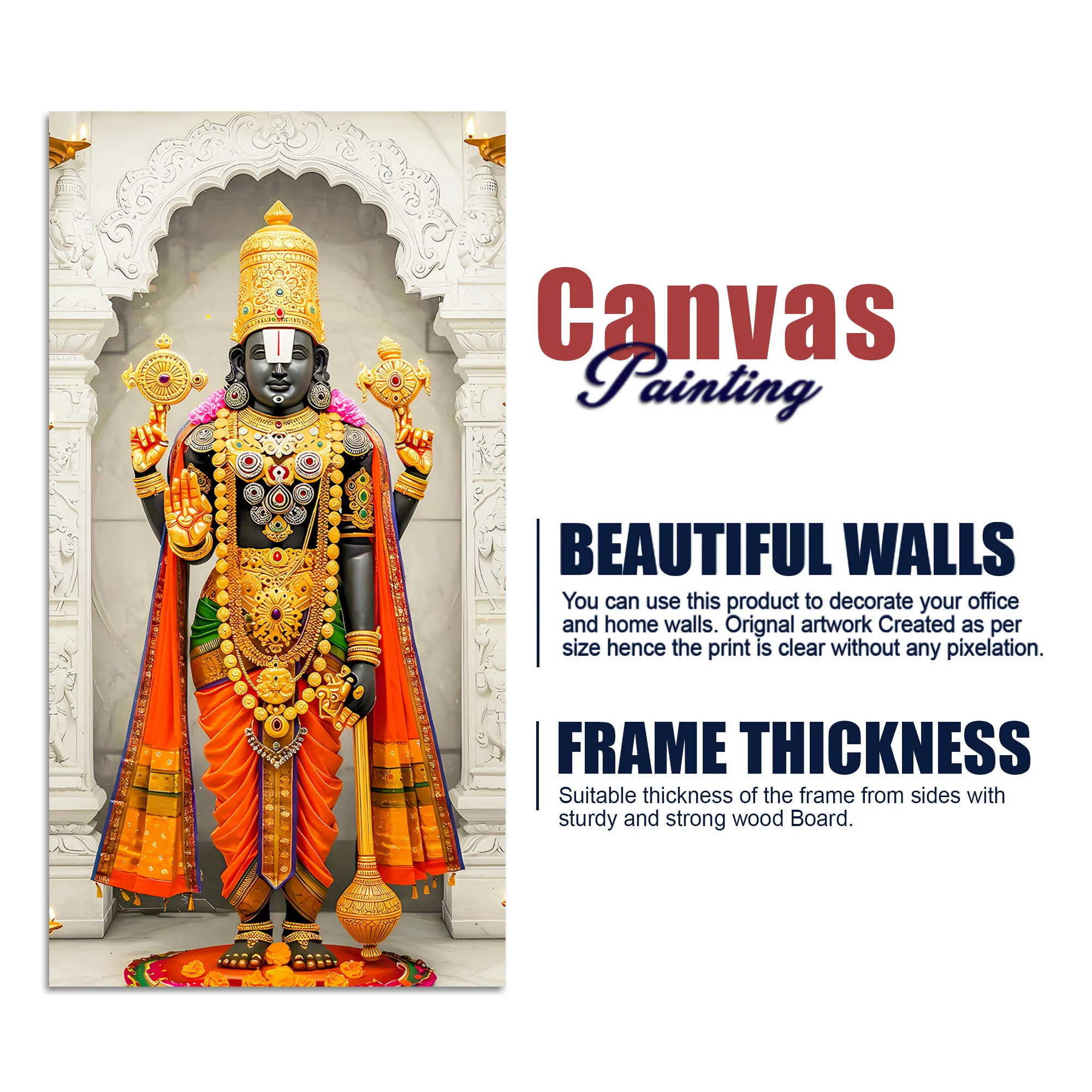 Tirupati Balaji Canvas Wall Painting | Hindu Devotional Home Decor - Image 7