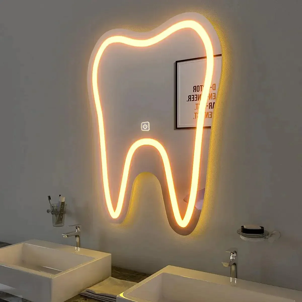 Tooth Shaped Decorative LED Mirror for Dentist Office - Image 2