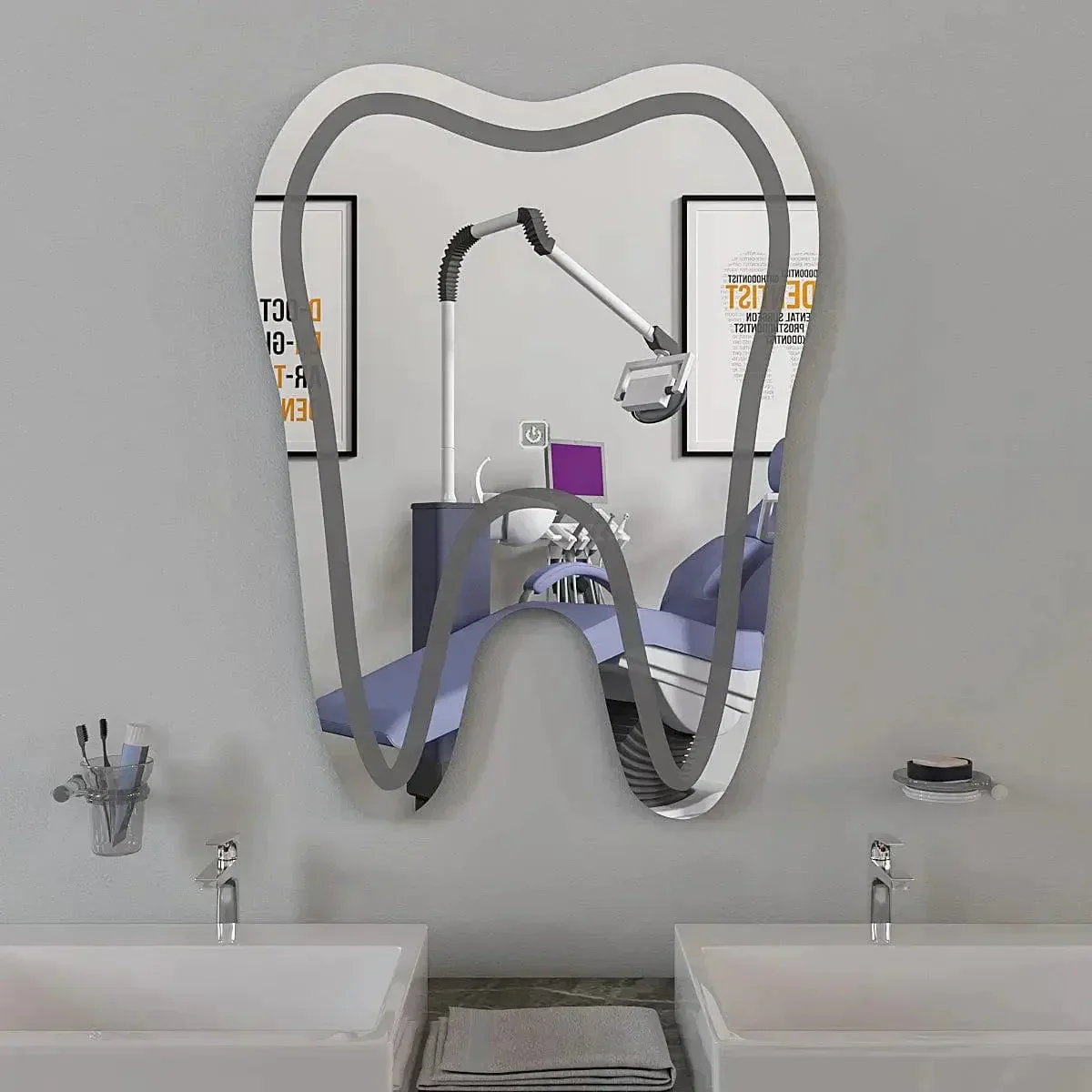Tooth Shaped Decorative LED Mirror for Dentist Office - Image 3