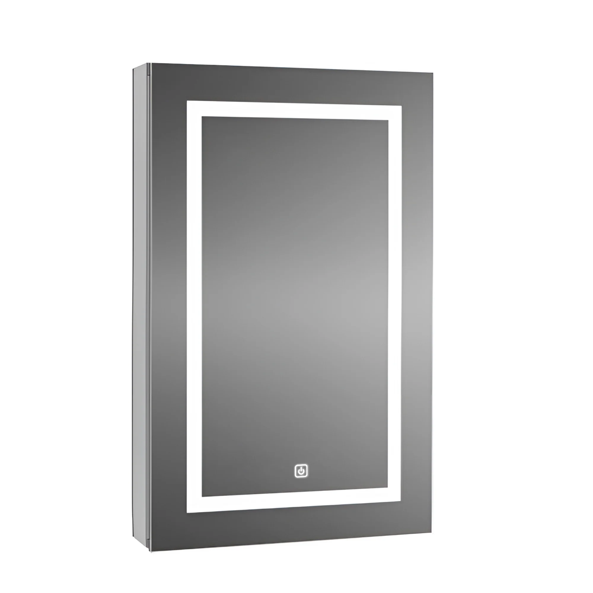Touch LED Mirror Cabinet with Bold Vertical Light & Storage - Image 4