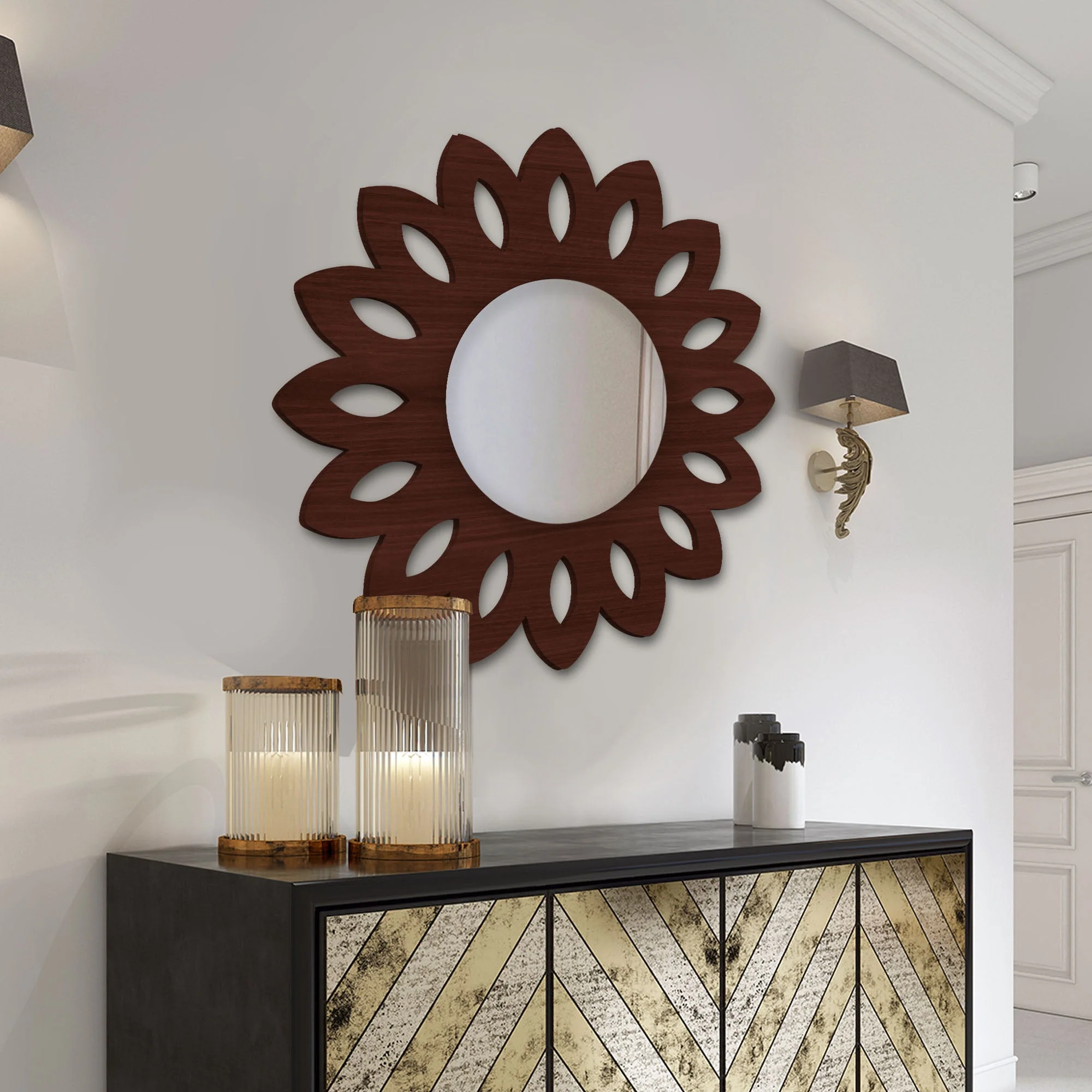 Traditional Antique Floral Designer Wooden Wall Mirror - Image 2