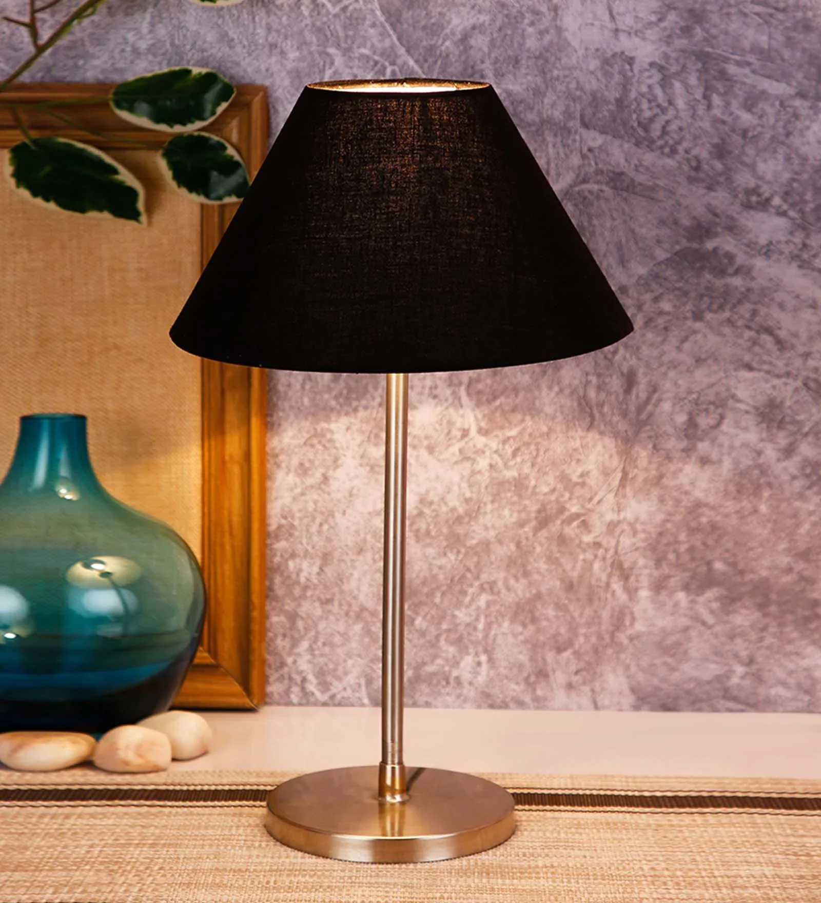 Traditional Cotton Shade Table Lamp with Steel Base - Image 2