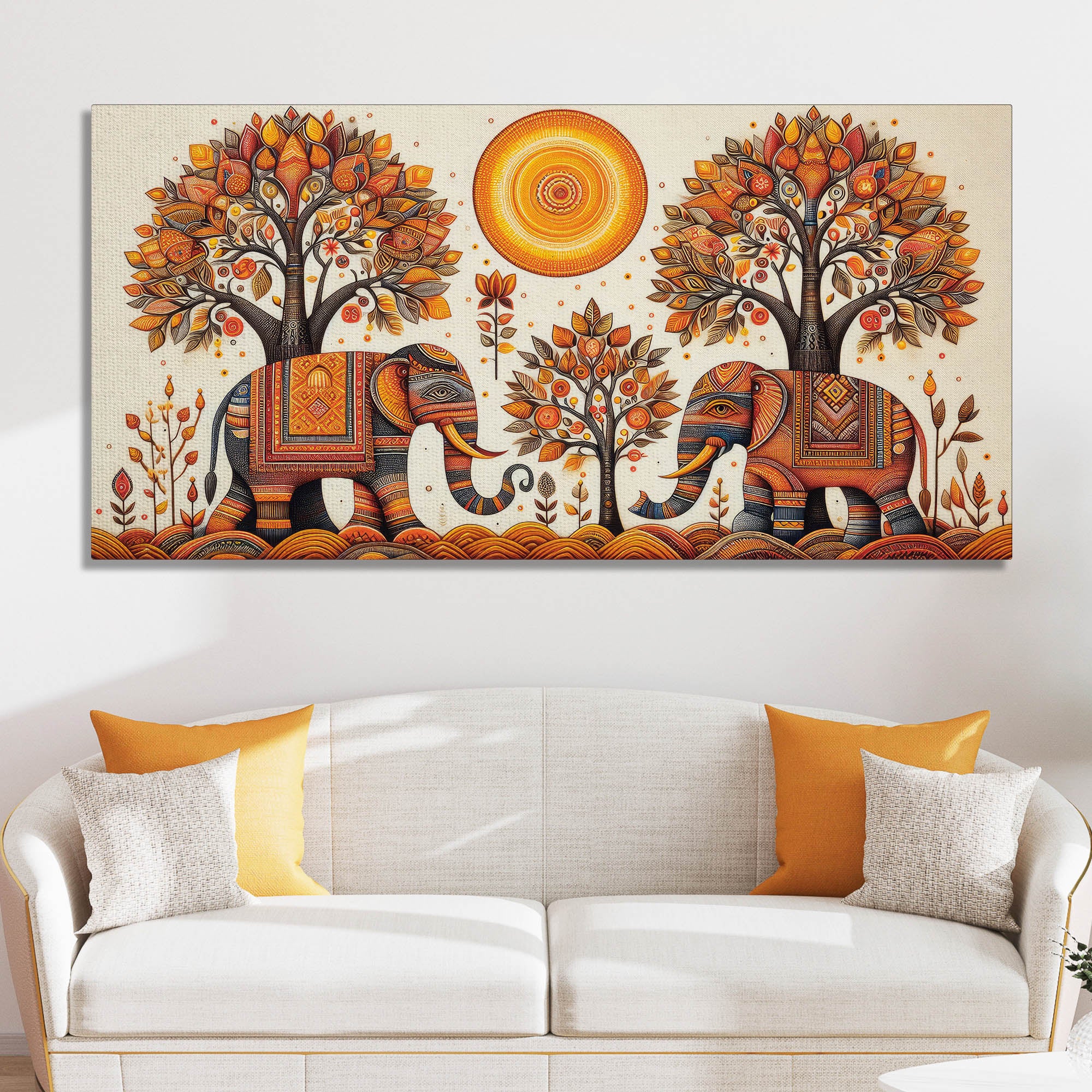 Traditional Elephant Art Canvas Wooden Wall Painting - Image 2